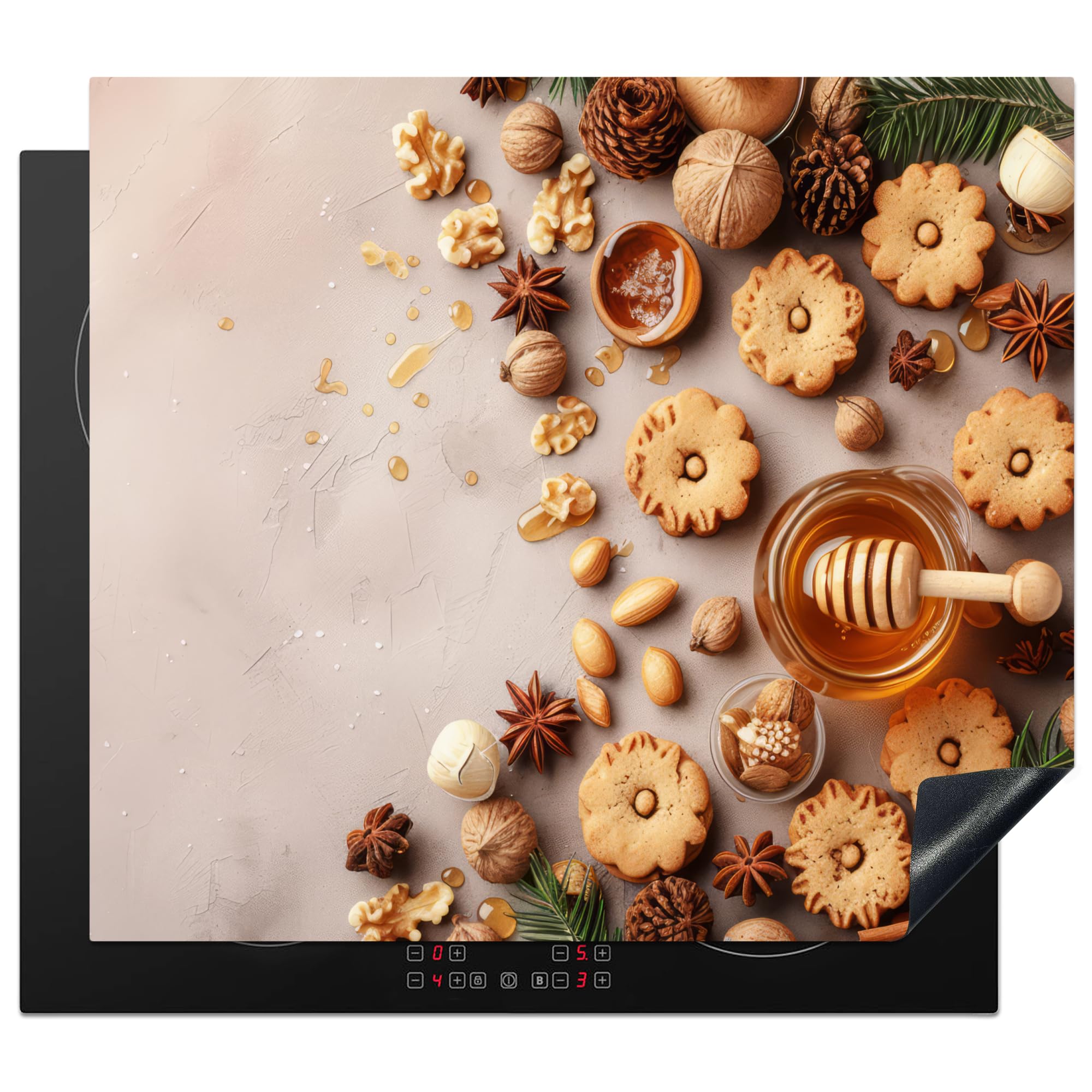 KitchenYeah© Induction Hob Cover Protector Mat 20.5"x23.2" / 59x52 cm Kitchen Universal Ceramic Covers for Electric Cookers Vinyl Honey - Biscuits - Concrete - Autumn