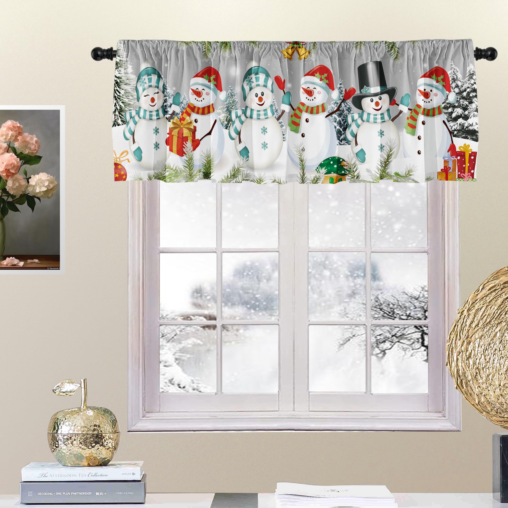 Christmas Curtain Valances ?Christmas Pine Tree Snowy Kitchen Short Curtain Valances with Rod Pocket Xmas Small Farmhouse Window Topper Decoration 52x18inch