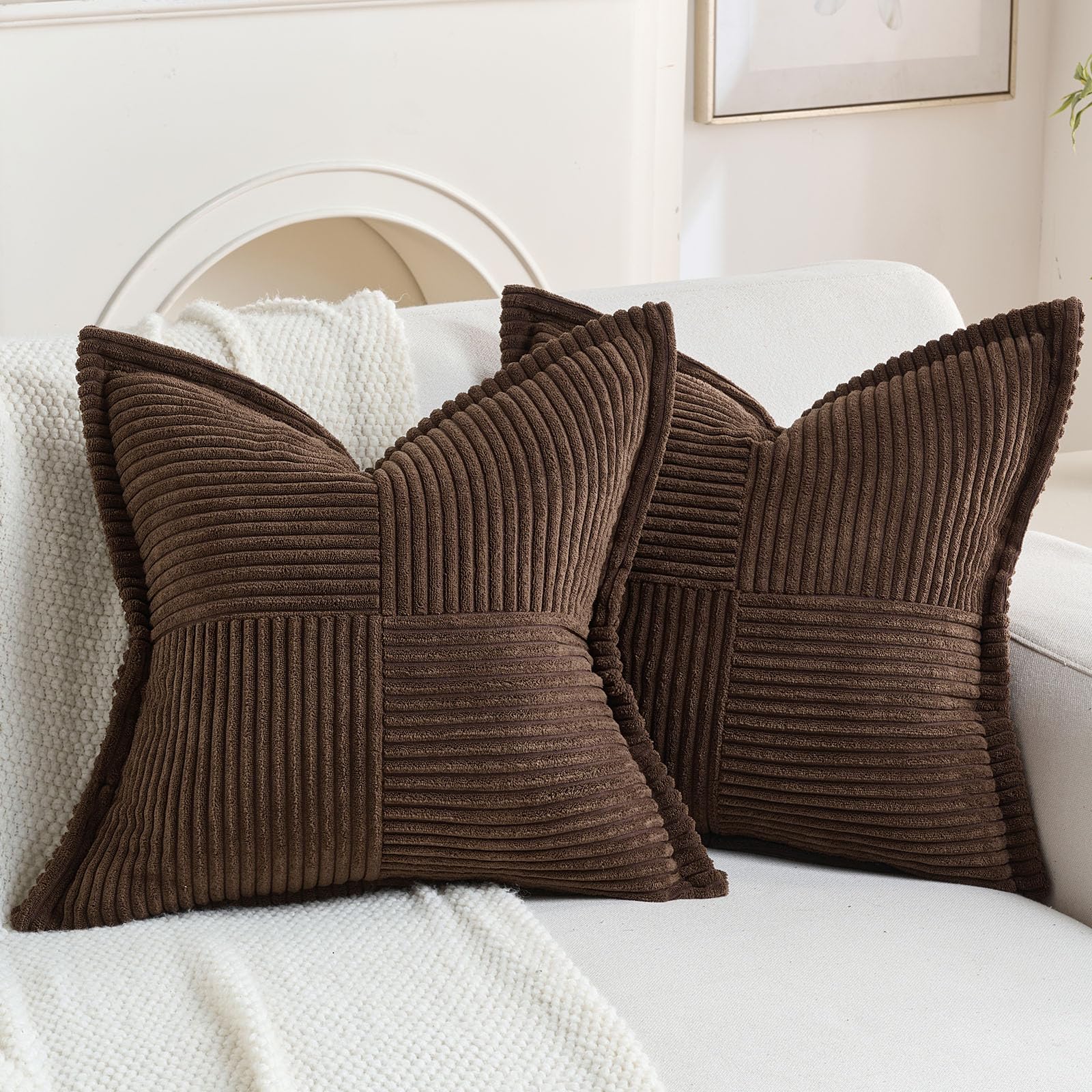 FUTEI Set of 2 Corduroy Cushion Covers 65x65 cm, Dark Brown — image 1