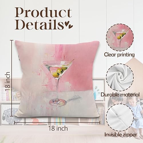 Miniatura 7 de Juego de 2 fundas de almohada de barra rosa retro de 18 x 18 pulgadas, fundas de almohada decorativas para regalos de cóctel, fundas de almohada de