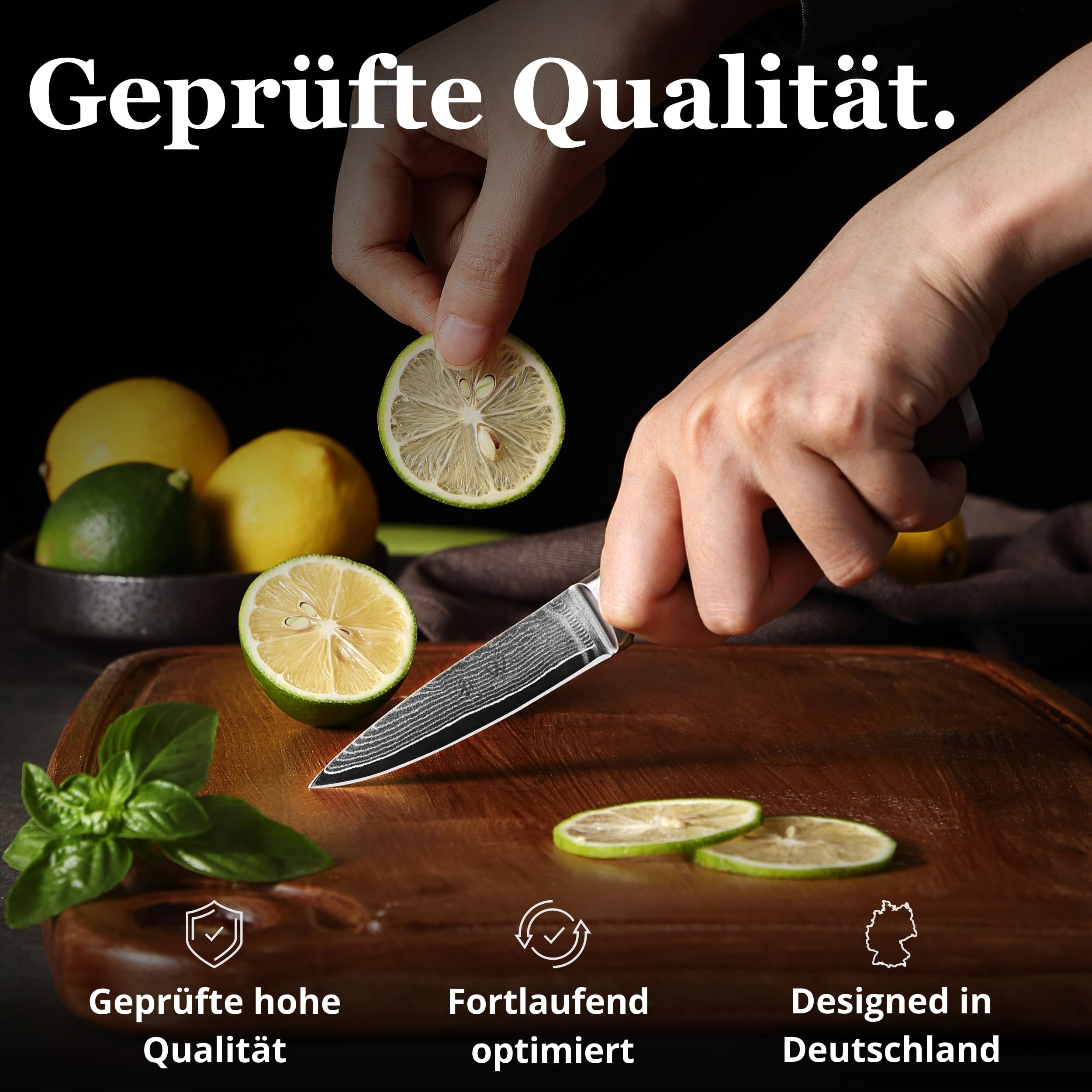Wakoli EDIB Officemesser aus echtem Damaststahl (VG10 Kern) mit 8,5 cm Klinge – Scharf und handlich – Kleines Küchenmesser, Obstmesser & Gemüsemesser – Damastmesser mit Pakkaholzgriff in Geschenkbox