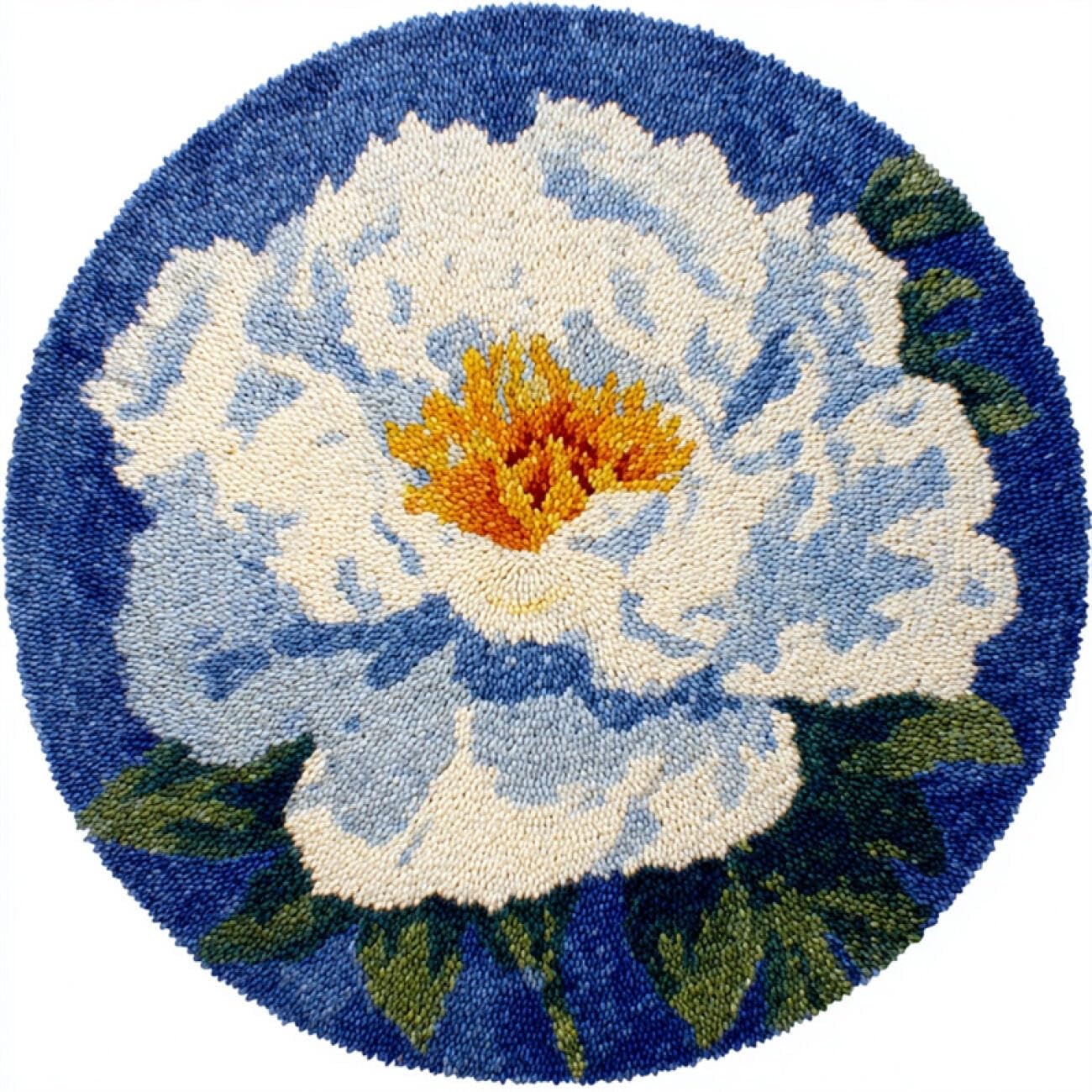 Kitquiver Latch Hook Rug Kits White Peony 60x60cm