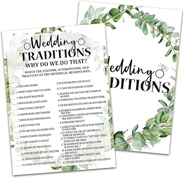 Bridal Shower Game Cards, Wedding Traditions Game, Tropical Jungle Theme Engagement Party Cards For Wedding, Set of 30 CardsLeaf001