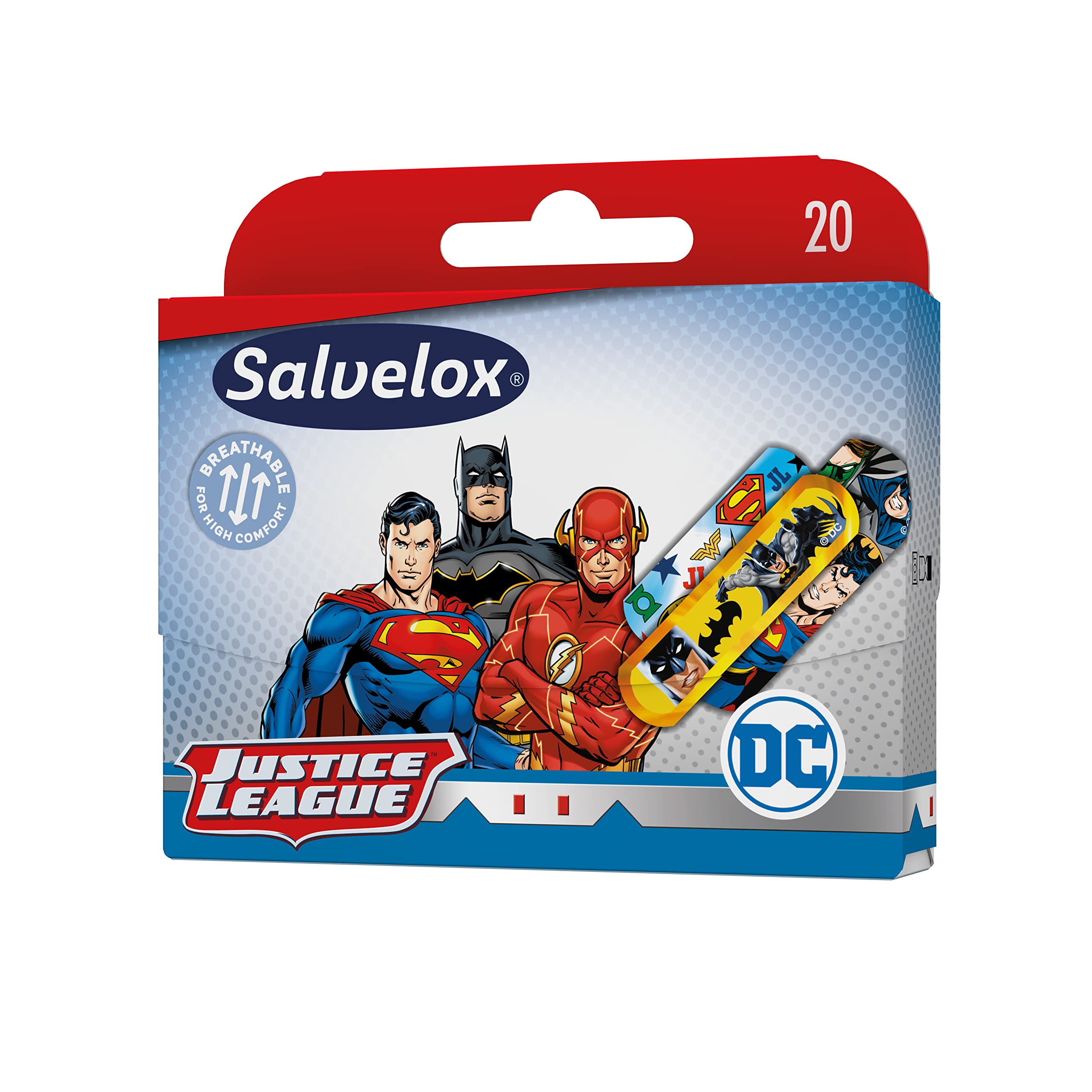 Salvelox ® | Justice League Plasters | Flexible, durable, breathable and waterproof and dirt resistant children's dressings | Pack of 20