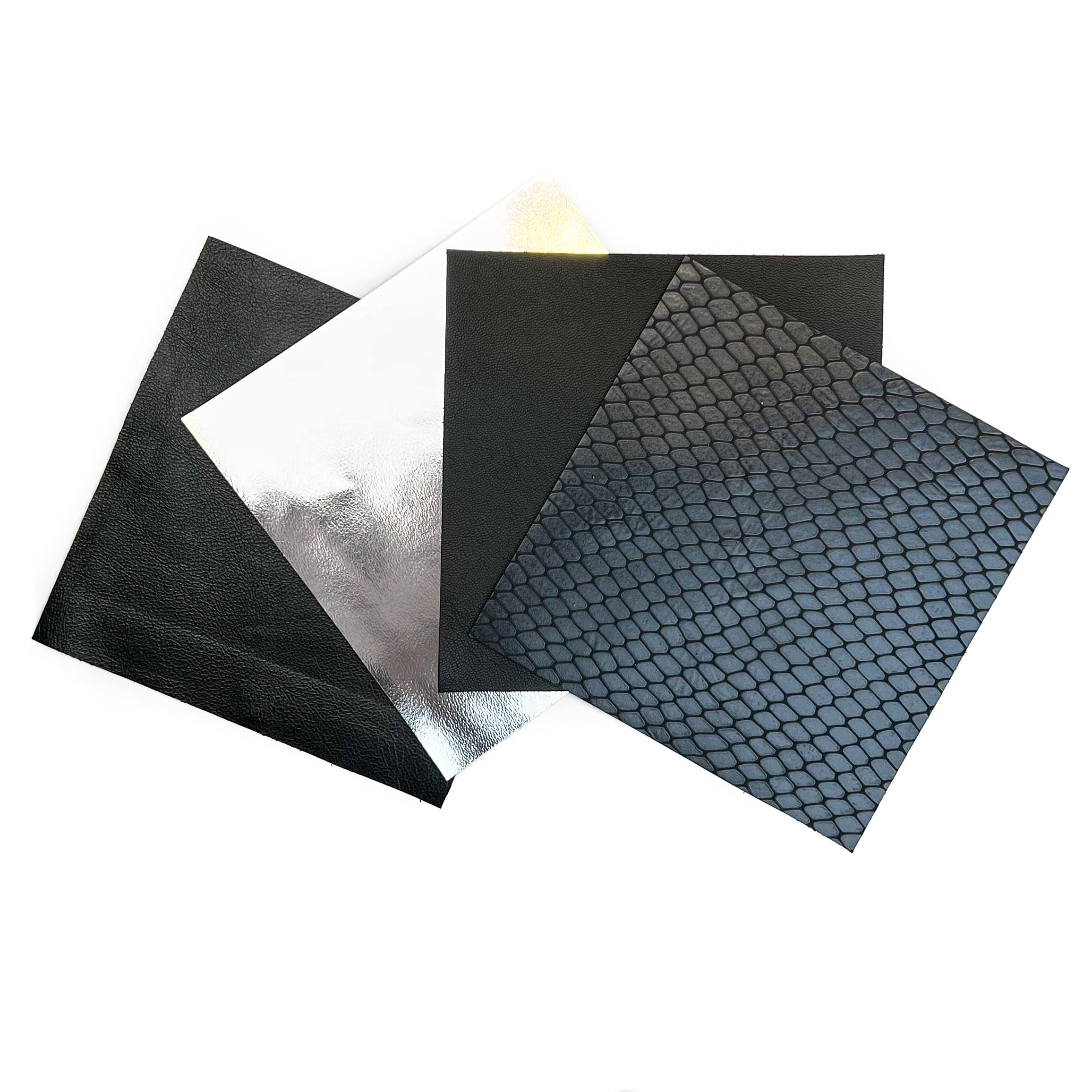 Dark Color Genuine Sheep Skin Sheets in black, Silver and dark blue: 4 Pieces of Leather for Crafting and Jewelry Making 5x5In/ 12x12cm