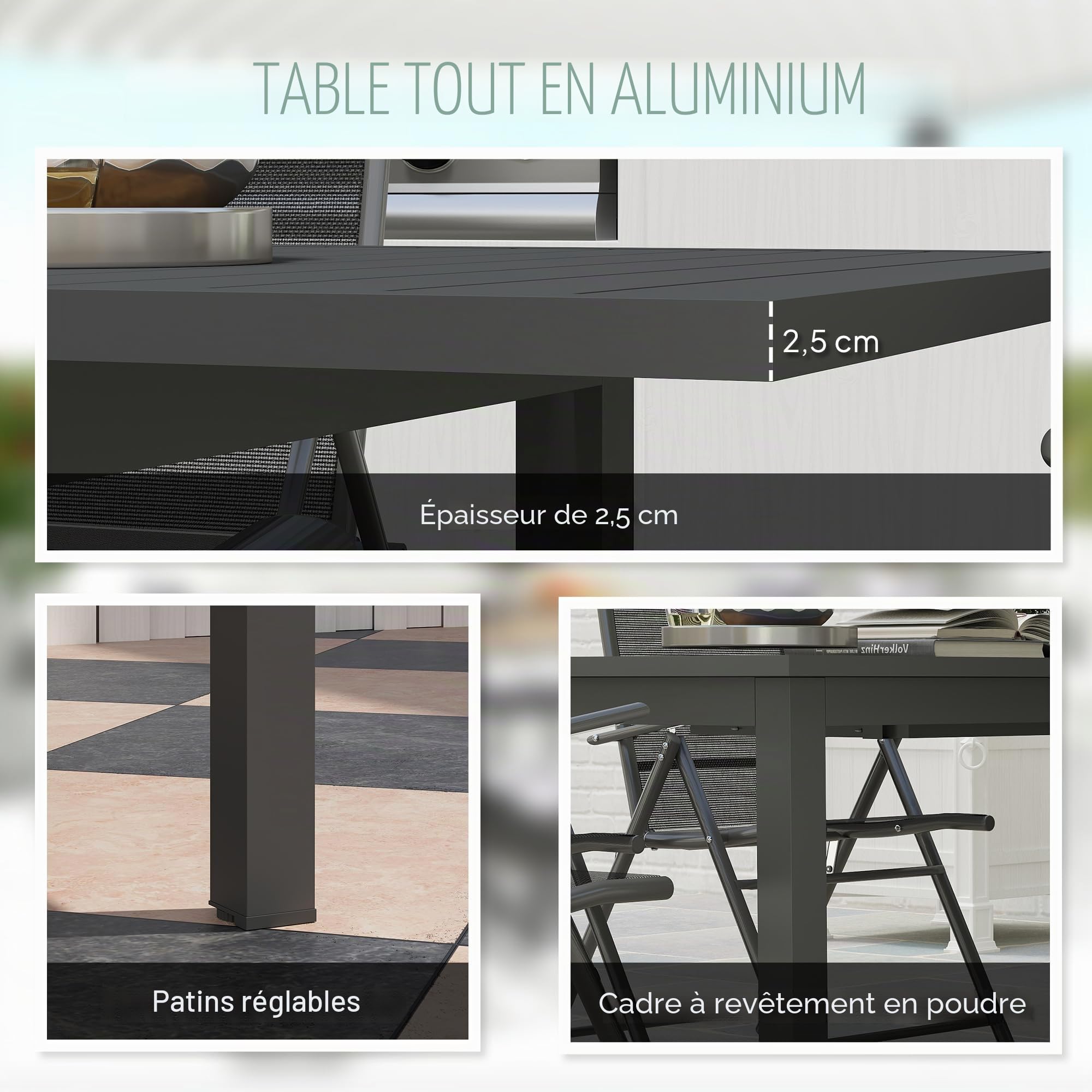 Outsunny Table de Jardin Extensible Aluminium 160/220x90x73cm Gris