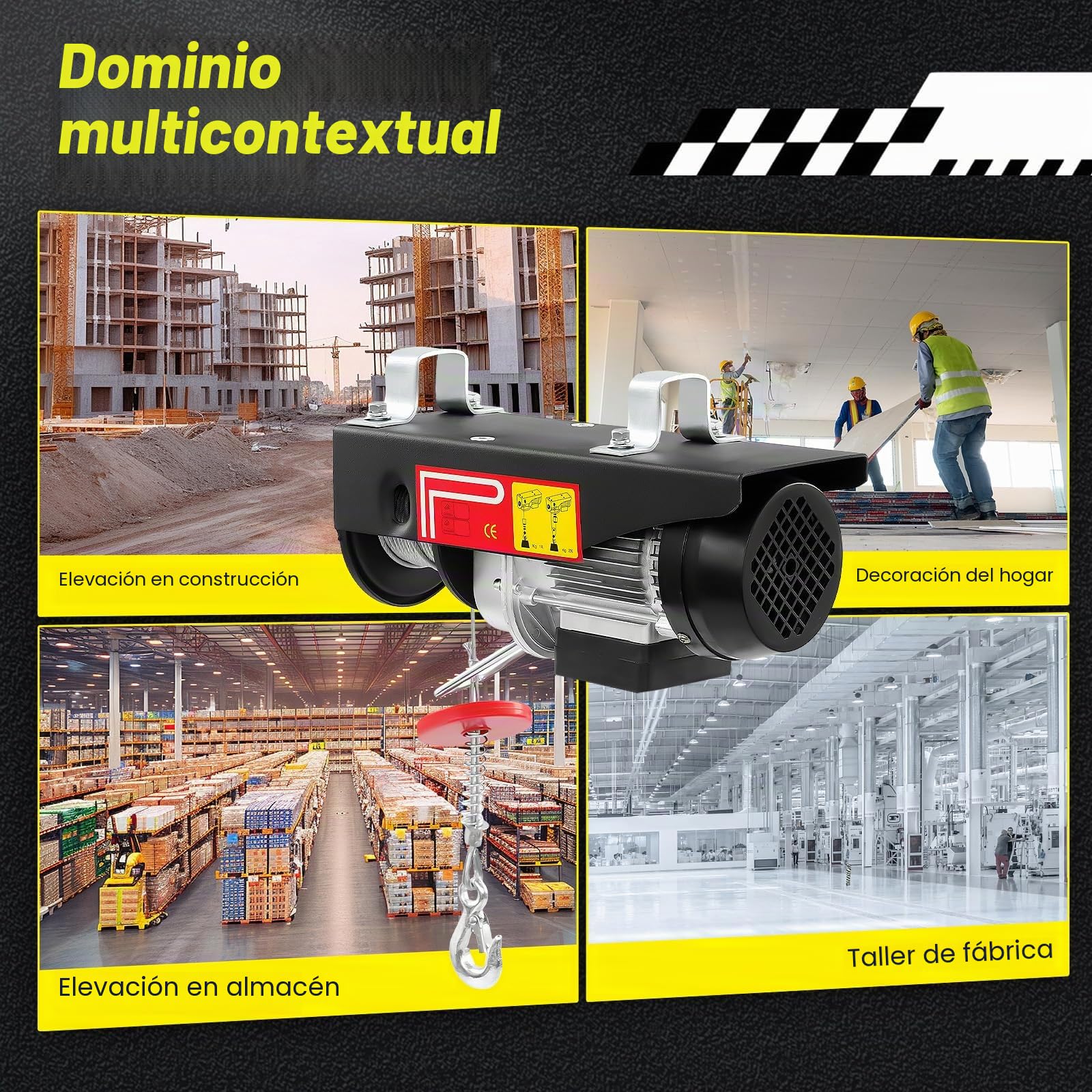 Cabrestante eléctrico de 220 V, 125 kg a 250 kg, altura de elevación de 18 m, 550 W, velocidad de elevación de 9 m/min con mando a distancia inalámbrico, polipasto de cadena