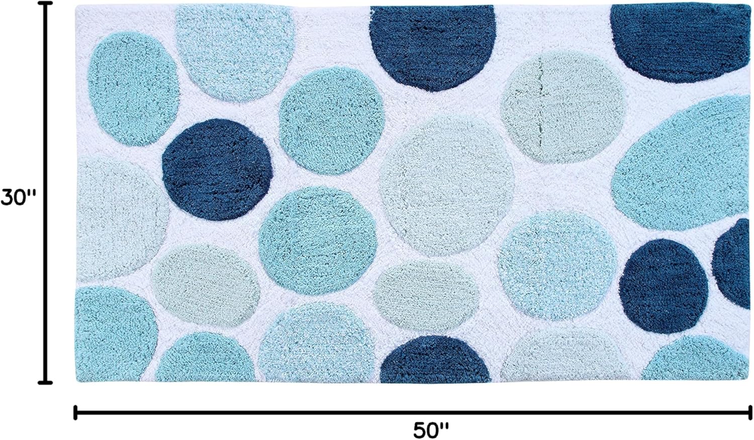 Bath Rug 100% Soft Cotton, Size 50x30 Inch, Latex Spray Non-Skid Backing, Multiple Blue Color Pebble Stone Pattern, Machine Washable