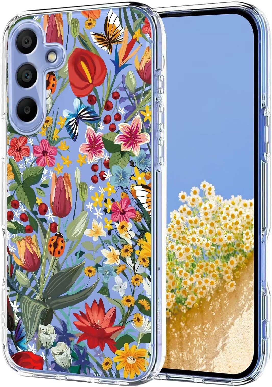 Miagon for Samsung Galaxy A56 5G Case,Clear Cute Butterfly Flower Floral Pattern Phone Cover for Women Girls Transparent Slim Protective Bumper