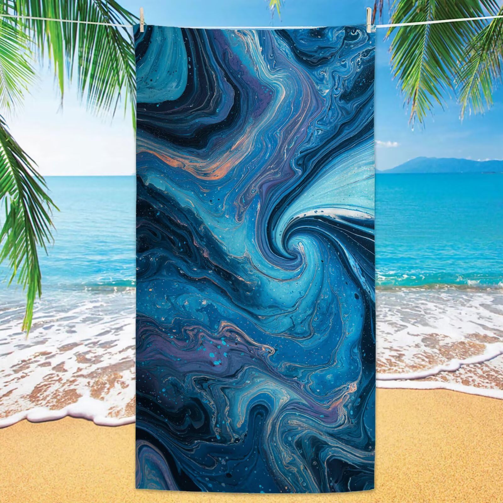2 szt., bardzo duże 100 x 220 cm, niebieski, szybkoschnący ręcznik z mikrofibry, bez piasku, plażowy, lekki podróżny, kompaktowy ręcznik kempingowy z torbą do przechowywania, chłonny, dla kobiet