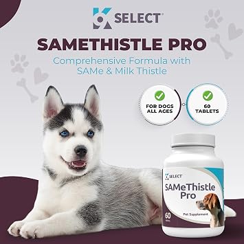 K9 Select SAMeThistle Pro 60 Tablets Liver Support for Dogs with SAM-e & Milk Thistle Hepato Support for Dogs, Liver & Kidney Detox