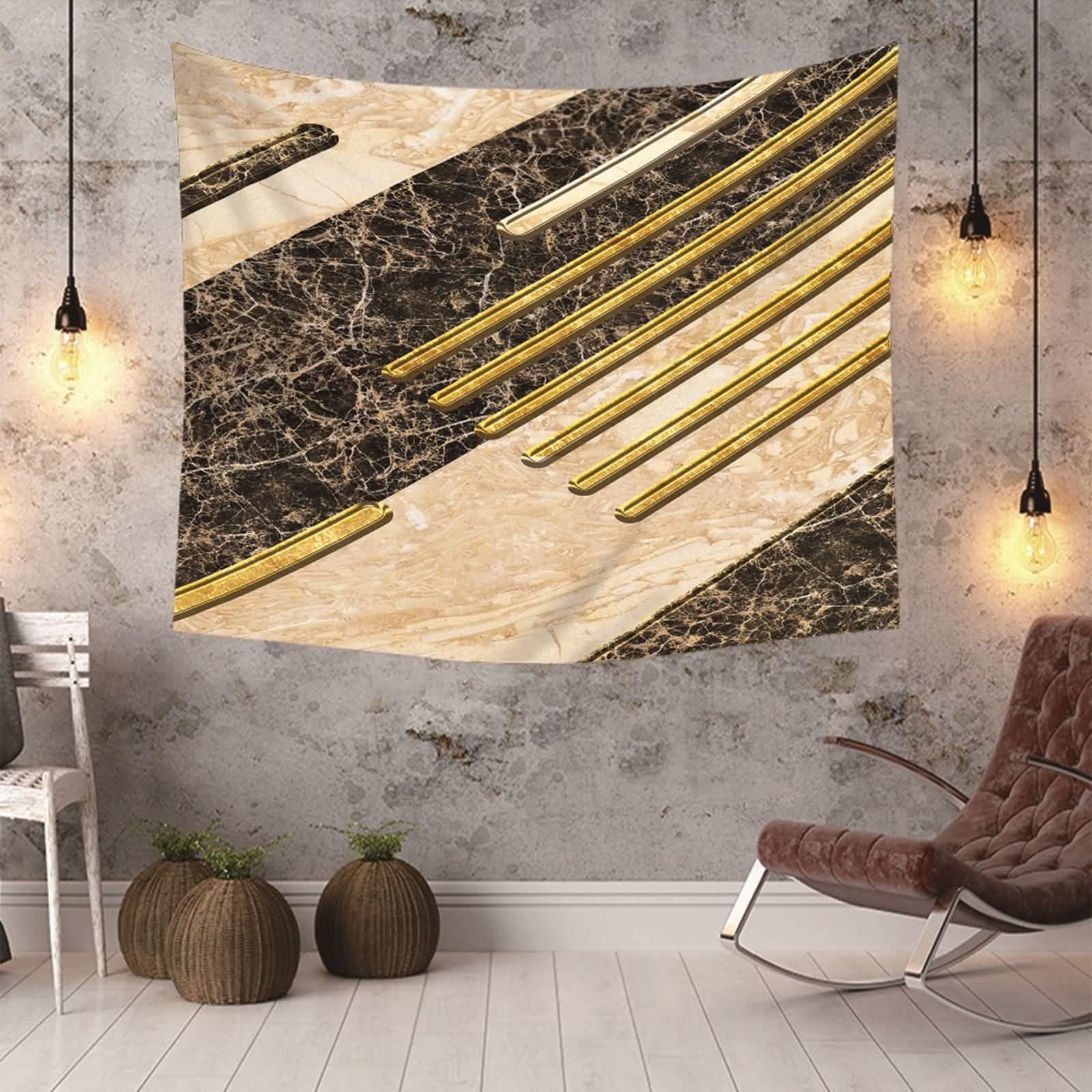 Homxi Wandteppich 260 x 240 CM,Polyester Tapestry Wand Tuch Marmormuster Wandtücher Decor Khaki Schwarz Gold