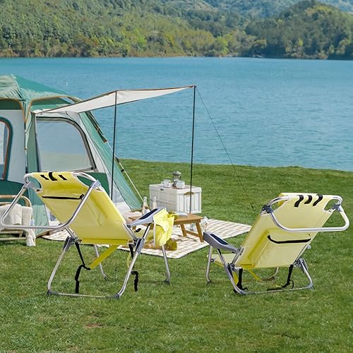 Miniatura 7 de Silla de césped de playa alta para exteriores, silla plegable portátil y ligera para adultos, mochila portátil plegable, con soporte para tazas,