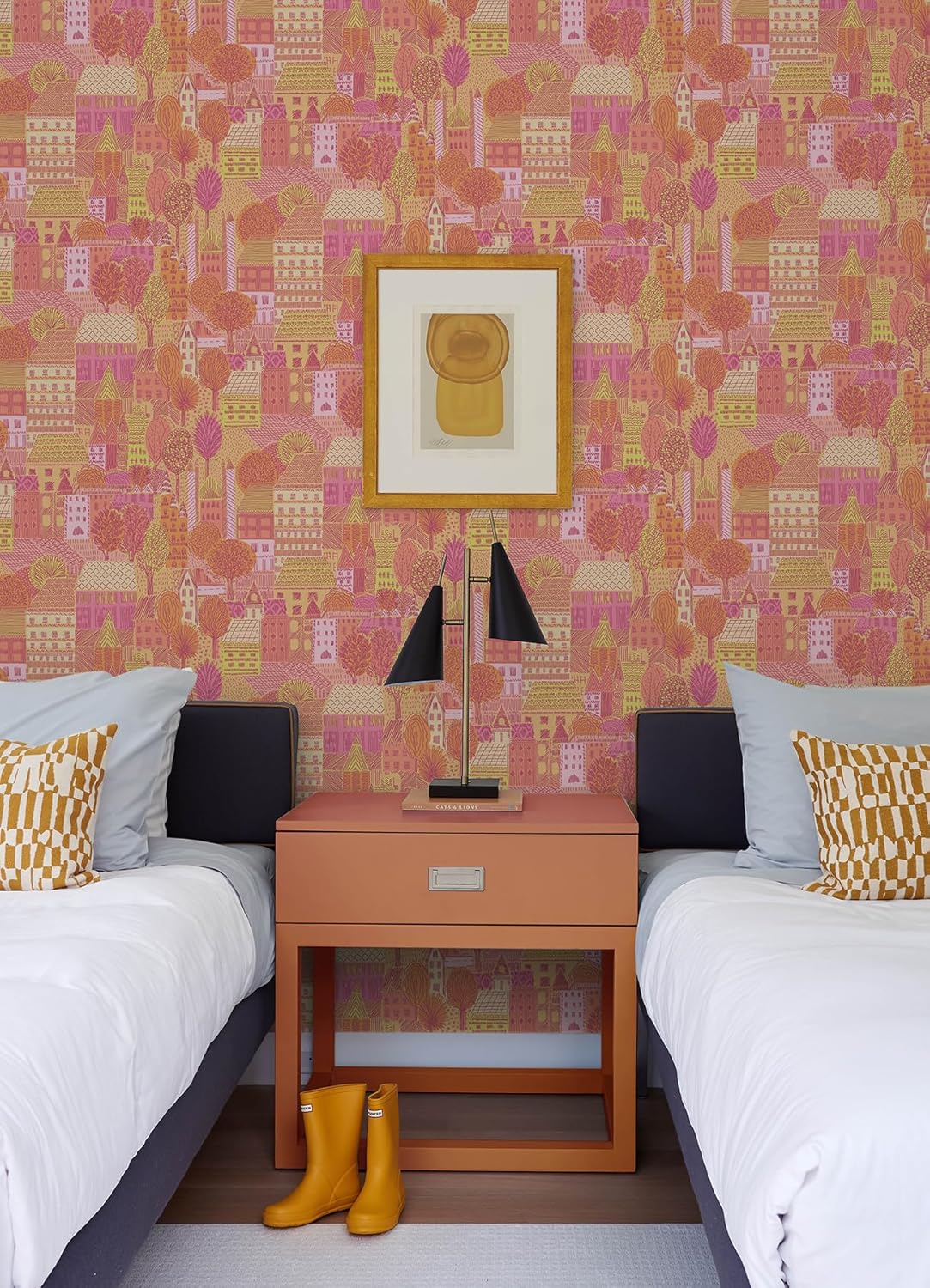 Charming Village Pink & Orange Peel and Stick Wallpaper by RoomMates, RMWS1235