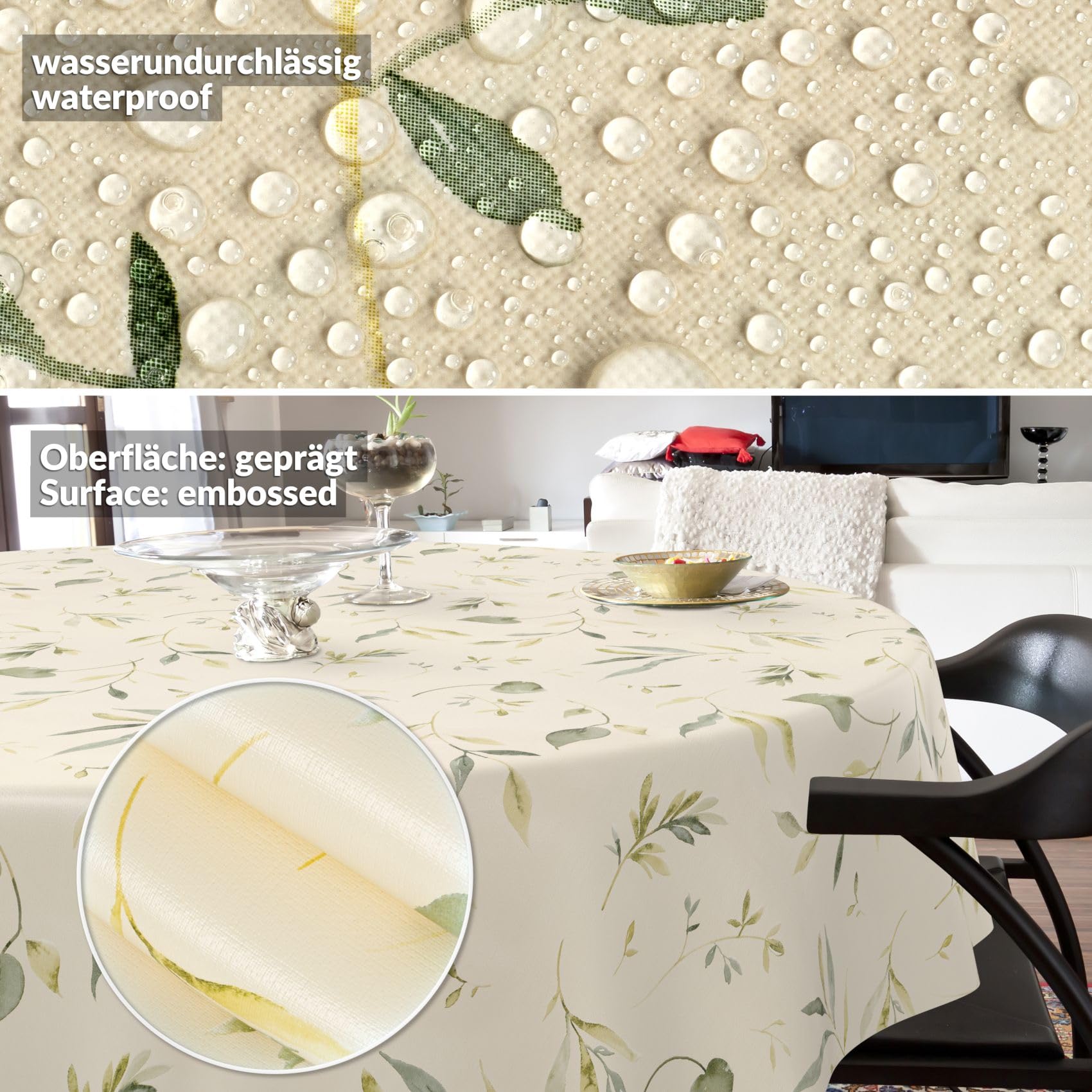 ANRO Mantel de hule lavable, para jardín, impermeable, redondo, 140 cm, borde de corte, diseño floral canadiense