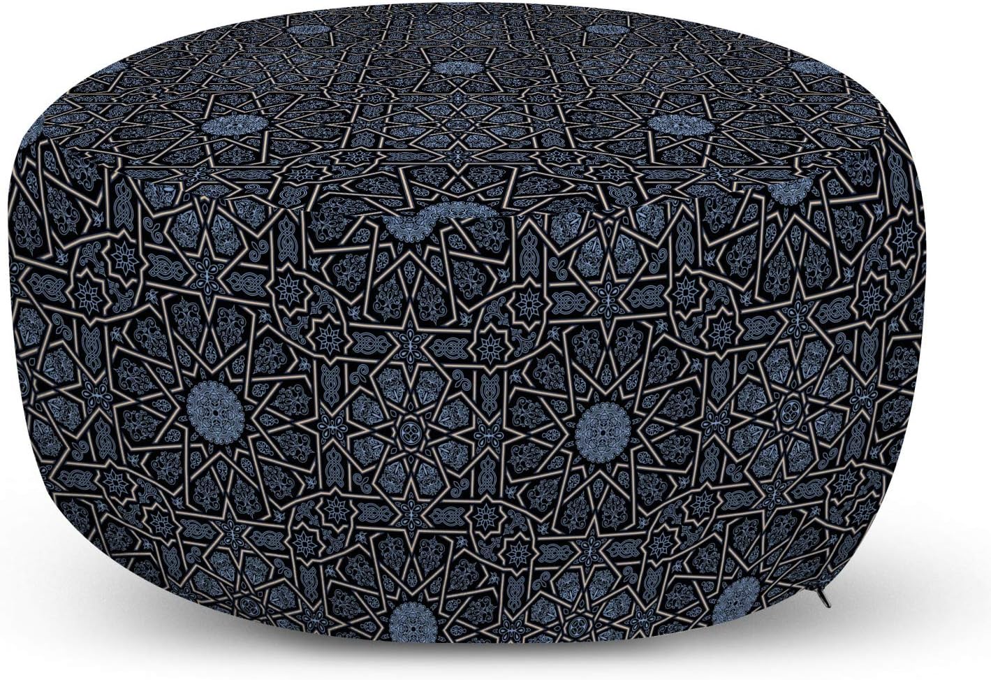 Ambesonne Moroccan Ottoman Pouf, Geometric Design with Old Rich Royal Elements and Moroccan Star Dark, Decorative Soft Foot Rest with Removable Cover Living Room and Bedroom, Black Cream