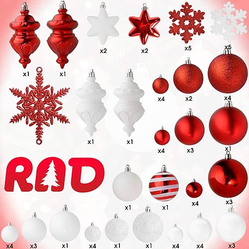 Miniatura 5 de RN'D Adornos de bola de copo de nieve de Navidad, copo de nieve colgante de Navidad y adornos de bola a granel con ganchos, 76 adornos de Navidad y