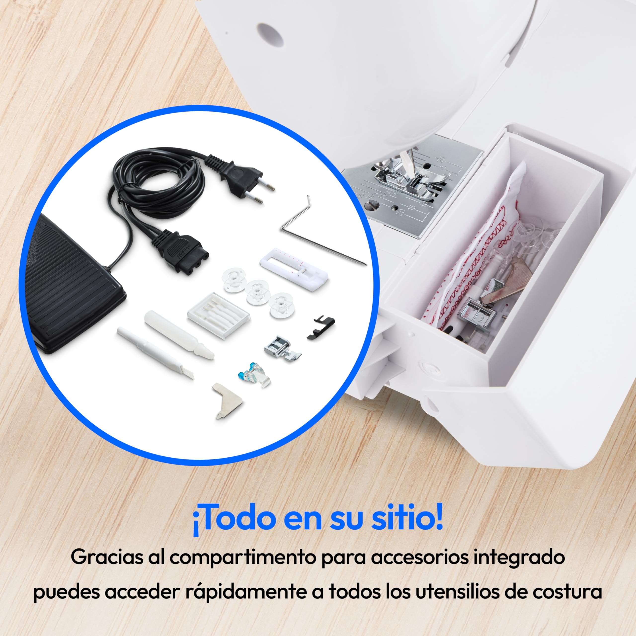 MEDION máquina de coser de brazo libre SM60 (60 vatios, 60 puntadas diferentes con ojales, luz de costura LED, enhebrador automático, botón de marcha atrás, cortador de hilo, MD10689) blanca
