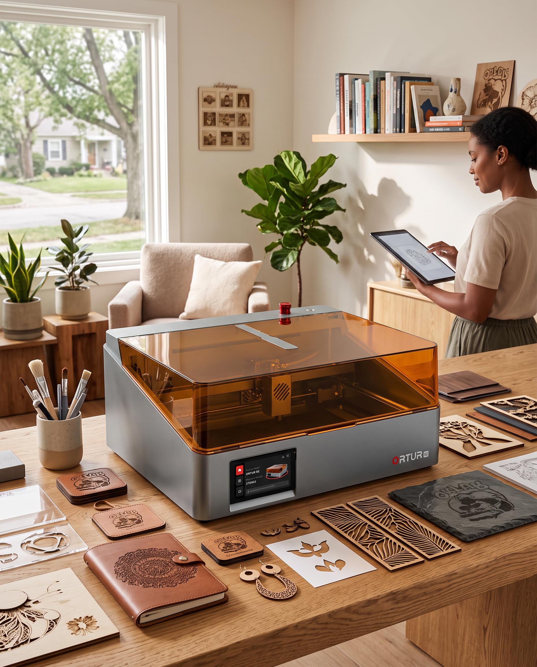 ORTUR R2 - Grabador láser de 10 W, máquina de grabado y corte láser cerrada, cámara inteligente, pantalla táctil, grabado fuera de línea a través de la aplicación, para madera, metal, acrílico, cuero