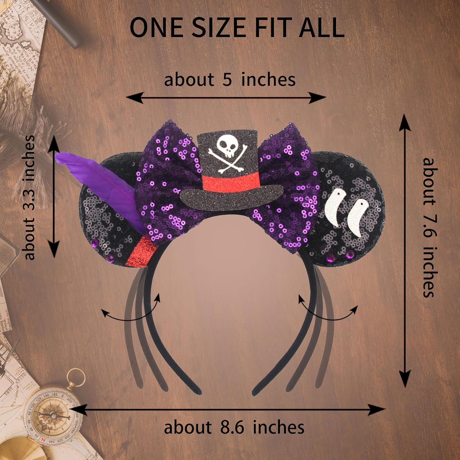 Shiny Mouse Ears Headband Womens Pirate Accessories Pirate Costume Bow for Theme Party Pirate Night - Image 5