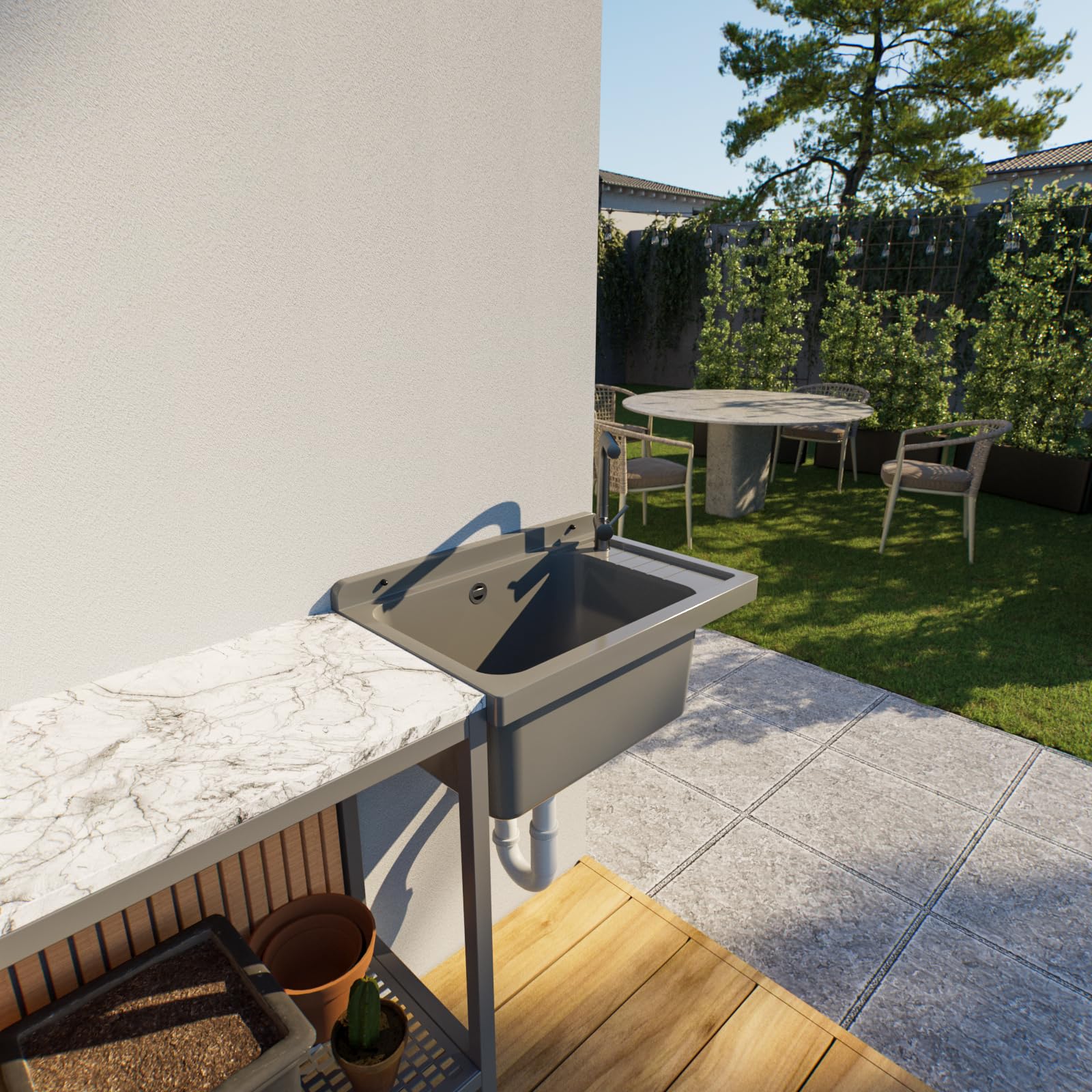 Fregadero de vertido, lavabo, lavadero, exterior, jardín, garaje, sótano, lavandería, taller (gris)
