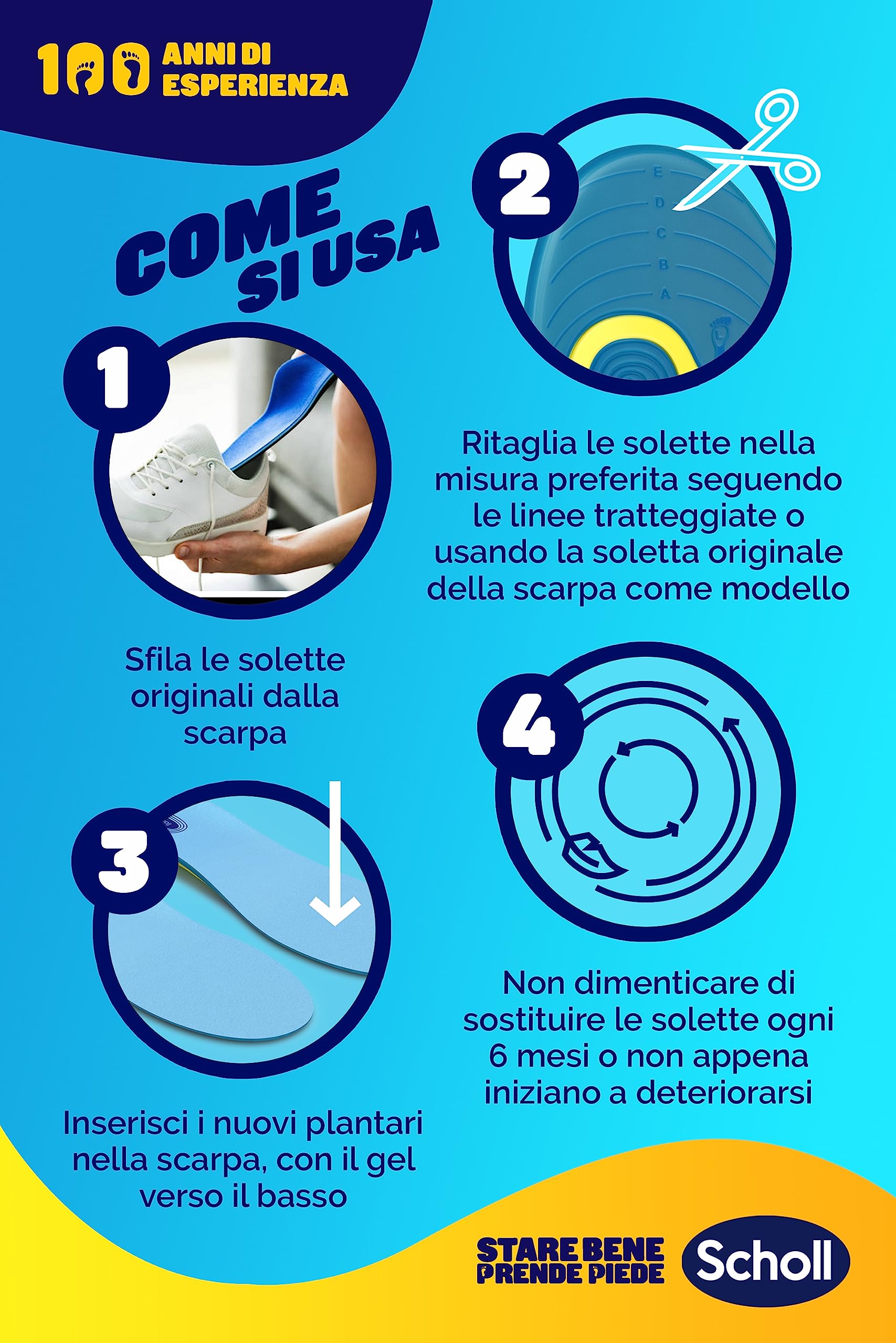Scholl Solette Gel Activ Everyday, Solette per Scarpe ad Uso Quotidiano per Donna con Tecnologia Antiodore, Garantiscono Ammortizzazione e Assorbimento degli Urti, Misura 35-40.5, Confezione da 1 Paio