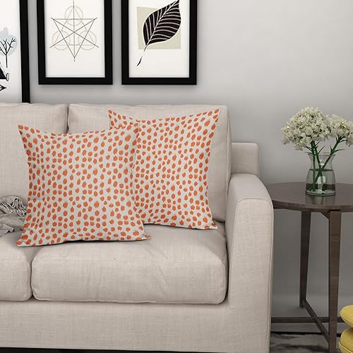 Miniatura 7 de Fundas de Almohada Crema Naranja 16x16 Juego de 2 Diseño Boho Lunares Almohadas Decorativas Estampado Moderno de Pinceladas Funda de Almohada