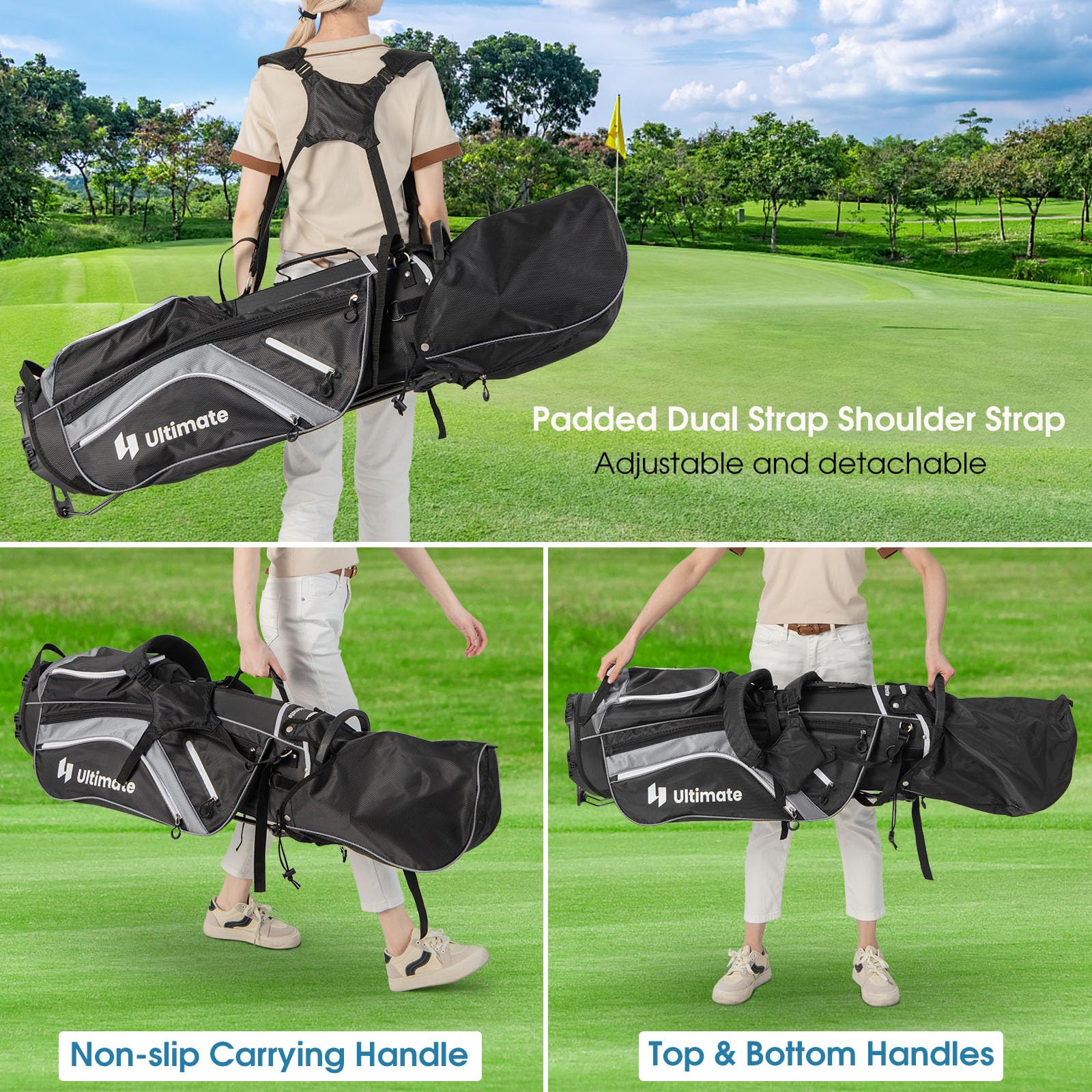 LIFEZEAL Borsa da golf con supporto, borsa da golf a 14 scomparti, borsa da golf leggera con doppie bretelle, 6 tasche con cerniera, custodia antipioggia, per uomini e donne