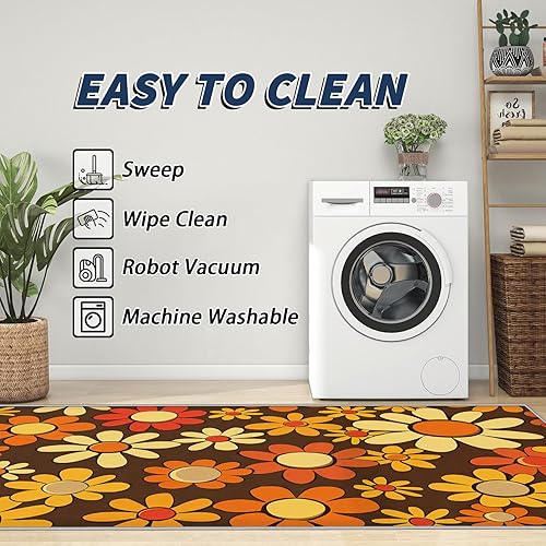 Miniatura 5 de Alfombra retro Groovy Flower para niños, alfombra de 5 x 7 pies, decoración del hogar, hippie de los años 70, alfombras lavables para sala de estar,