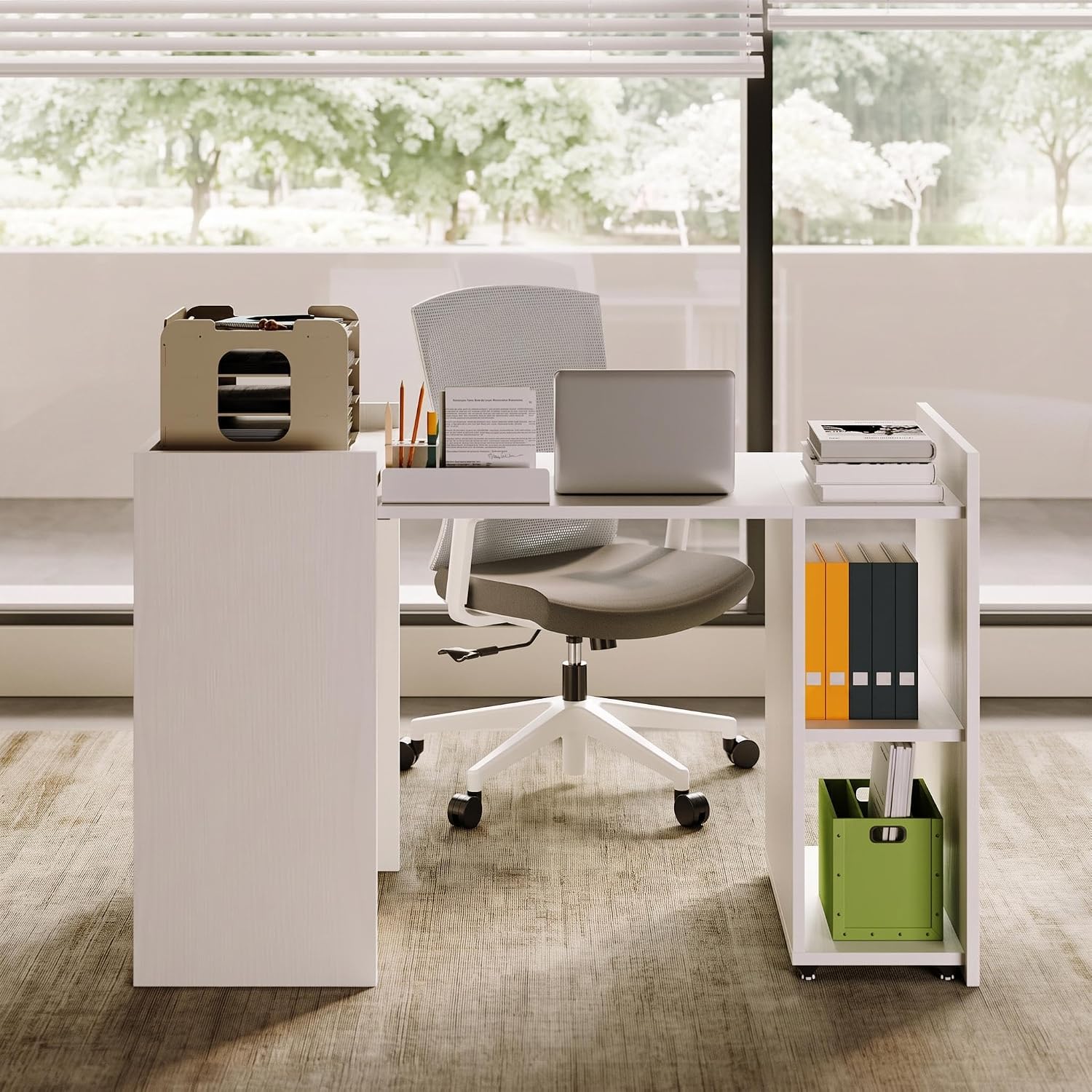 50" Folding Office Desk with 3-Tier Storage Shelves