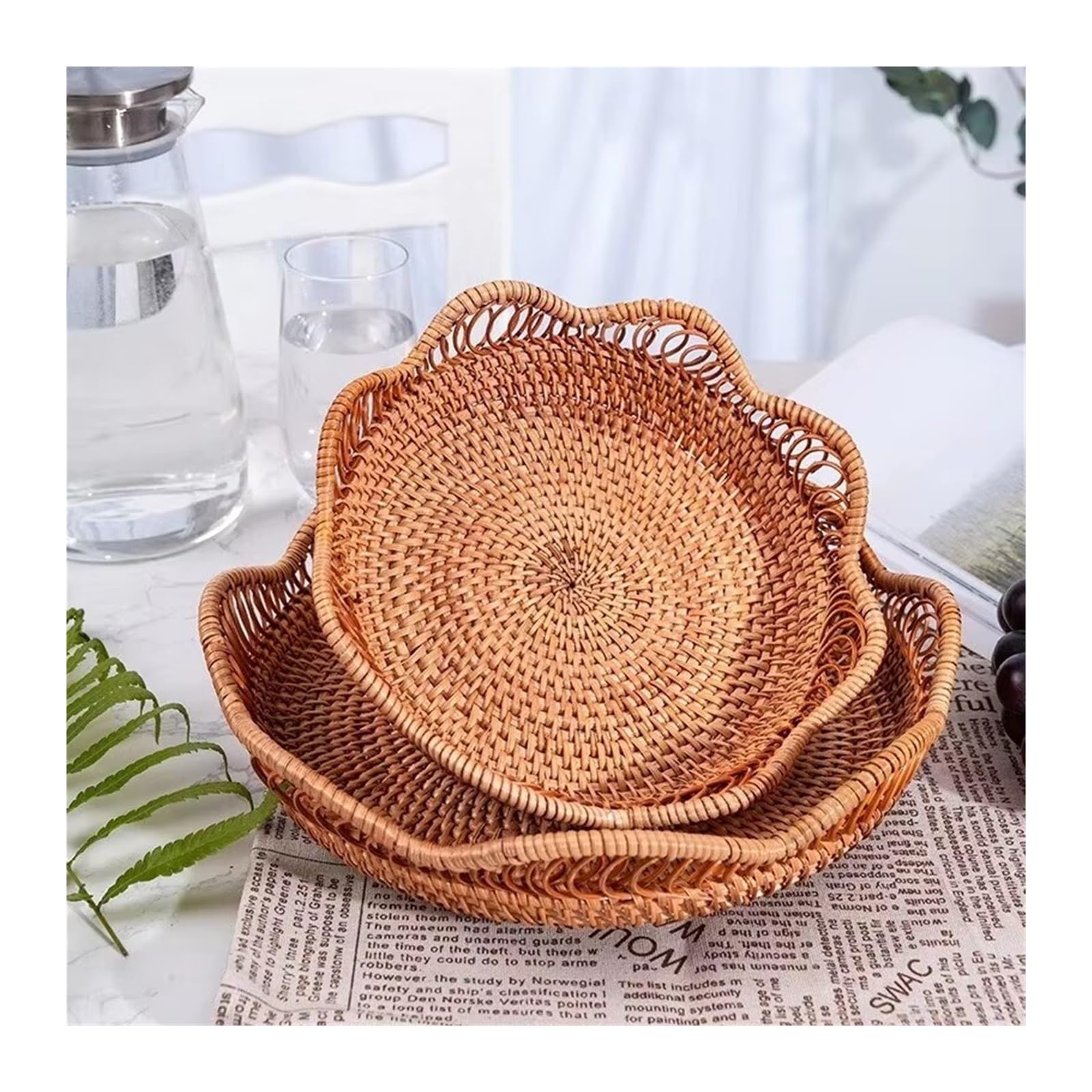 Cestino portafrutta intrecciato a mano, vassoio in rattan, cestini in vimini, pane, colazione, espositore, artigianato, decorazione domestica(3Pcs S M and L Set)