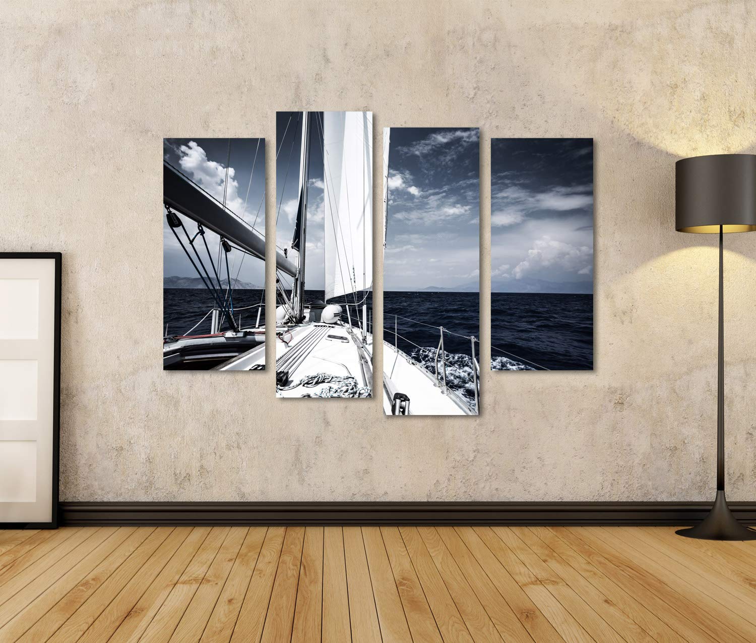 islandburner Quadro su tela di lusso, barca a vela, mare, serata, sport acquatici estremi, yacht, poster da parete, 130 x 80 cm, 4 pezzi