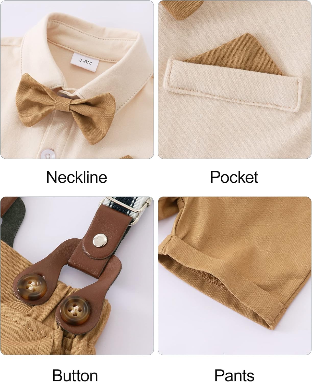 YUEMION Infant Baby Boy Clothes Gentleman Outfits Suits Summer Short Sleeve Bowtie Bodysuit Shirts + Suspender Shorts(0-24M) - Image 4