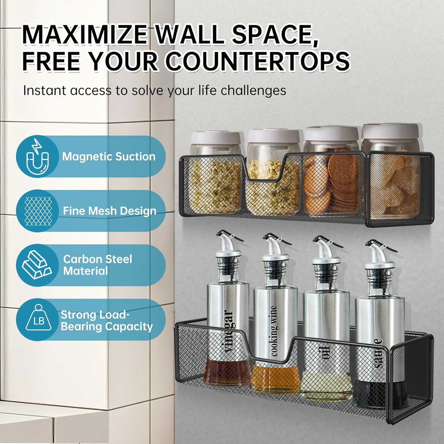 2 pack Magnetic Basket Organizer Holder for Fridge Magnetic Shelf Magnetic Storage Bin Box Containers for Refrigerator Whiteboard Classroom Magnetic Organizer