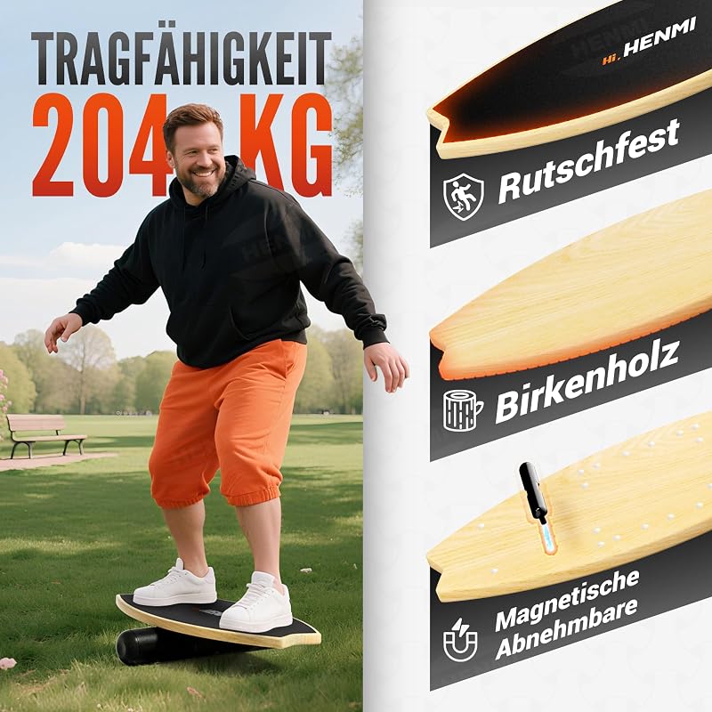 HENMI Fa Egyensúlyozó Deszka Csúszásmentes Felülettel, Otthoni Fitness Tréning