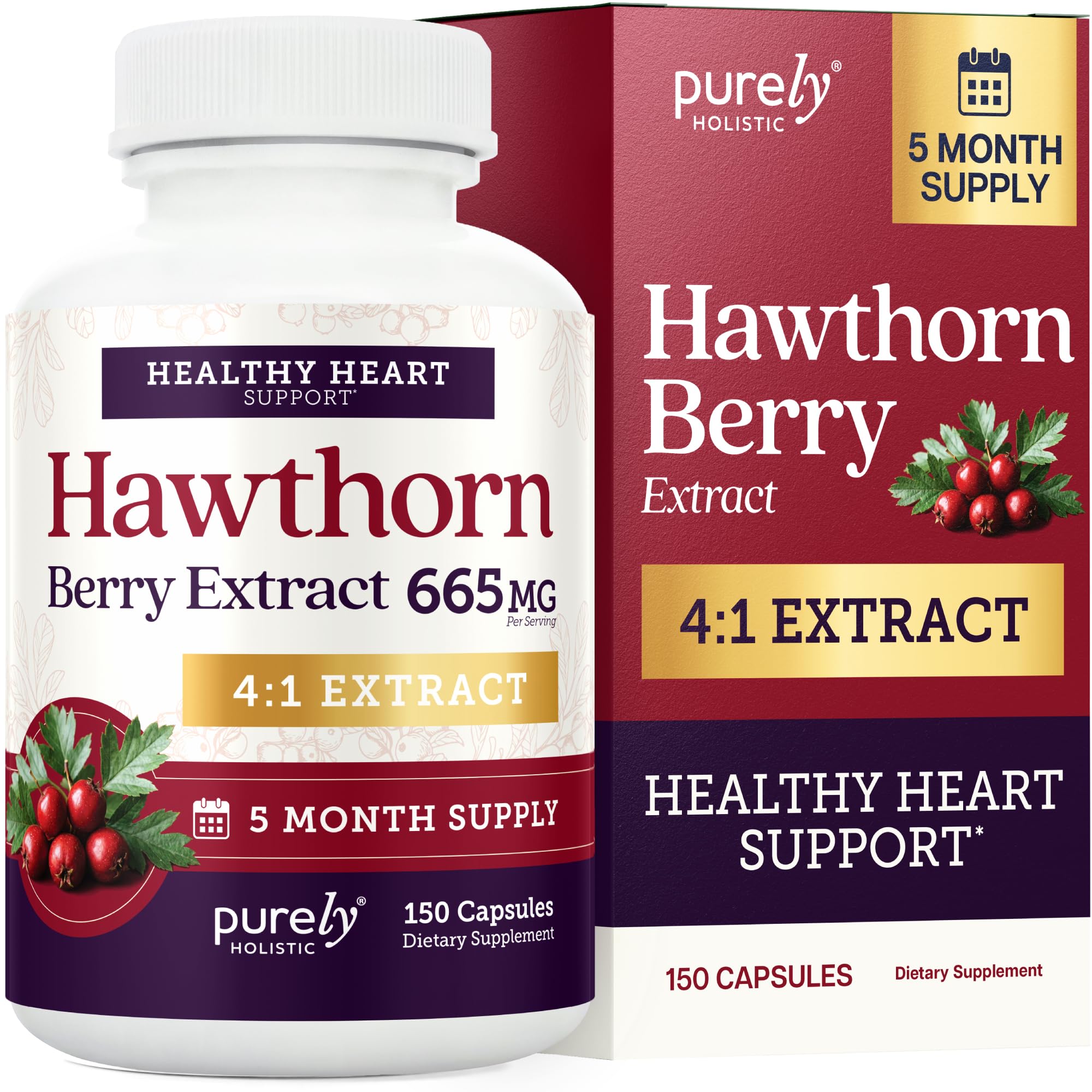 Hawthorn Berry Supplement, 5 Month Supply, Powerful 4:1 Hawthorn Extract
