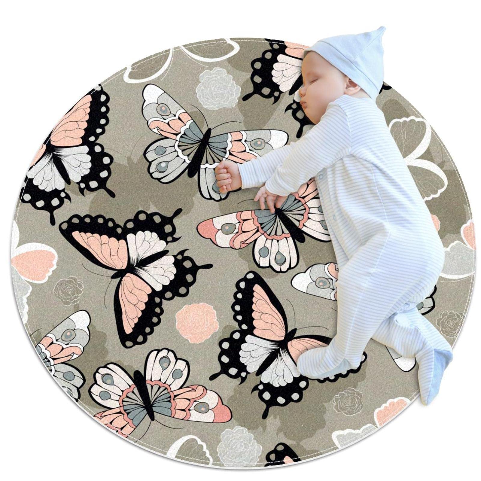 Tapis rond pour enfants orange à fleurs JDEZ 80x80cm