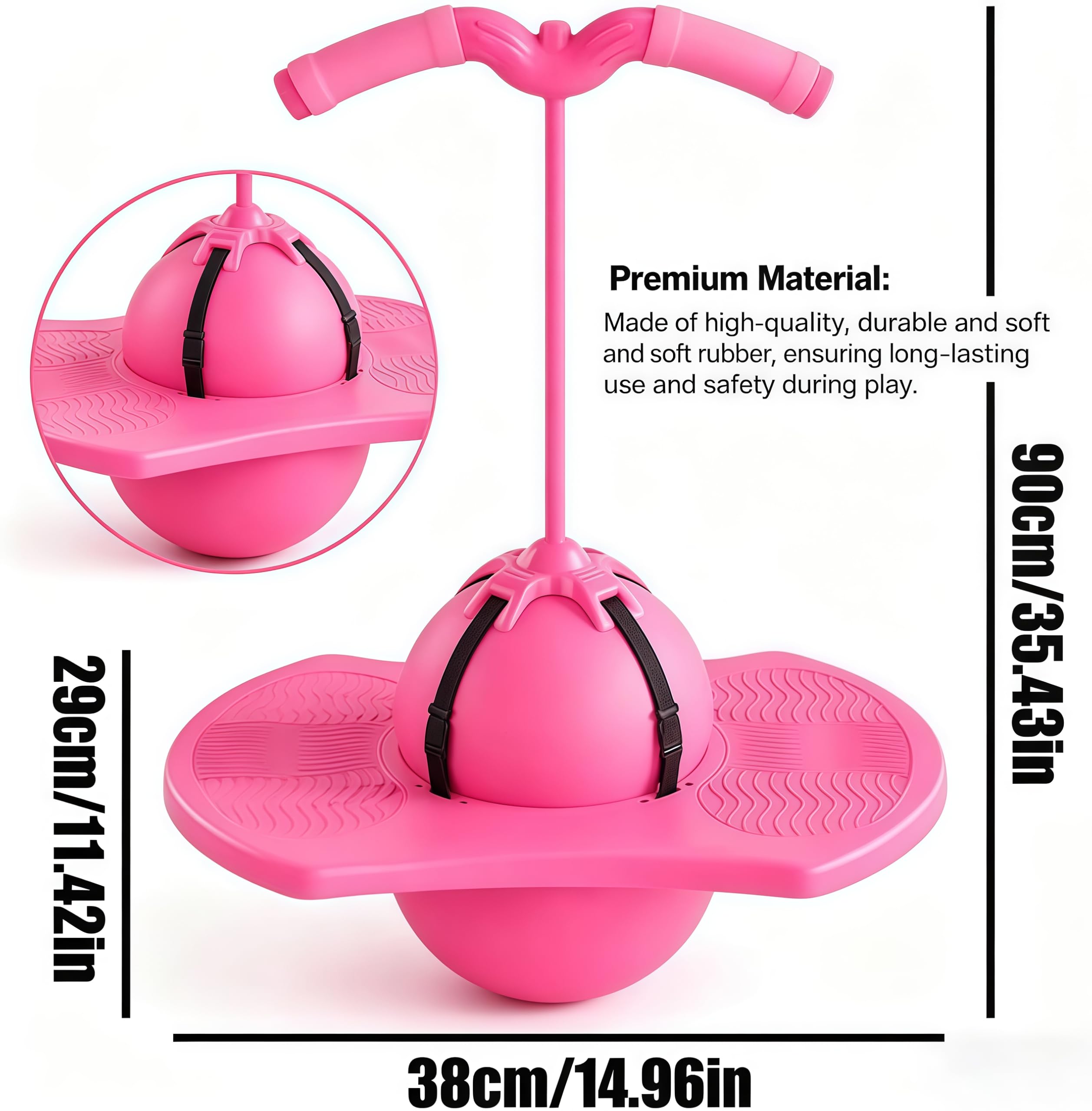 Balón de Salto Equilibrado, Pelota Saltarina con Mango,Balón para Saltar, Pelota de Salto de Pogo,con Bomba, para Interior Exterio (Rosa)