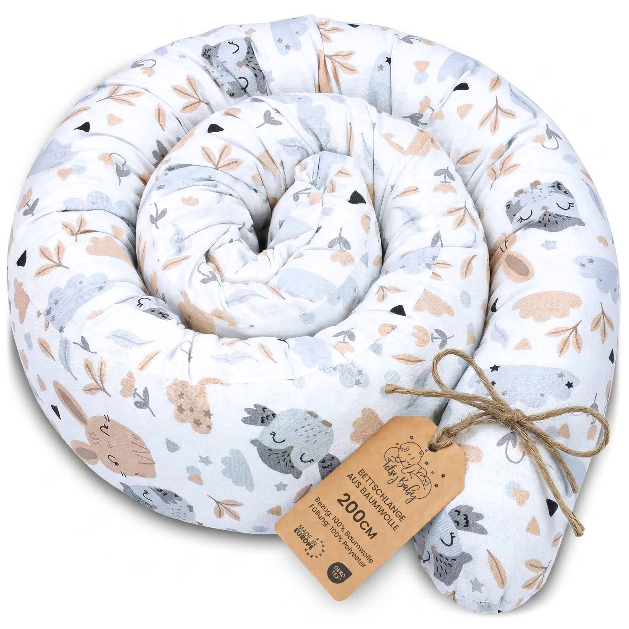 Totsy Baby Side sleeper bed snake body pillow 200 cm cotton long bed roll sleeping neck headrest Oeko-Tex Owls โ image 1