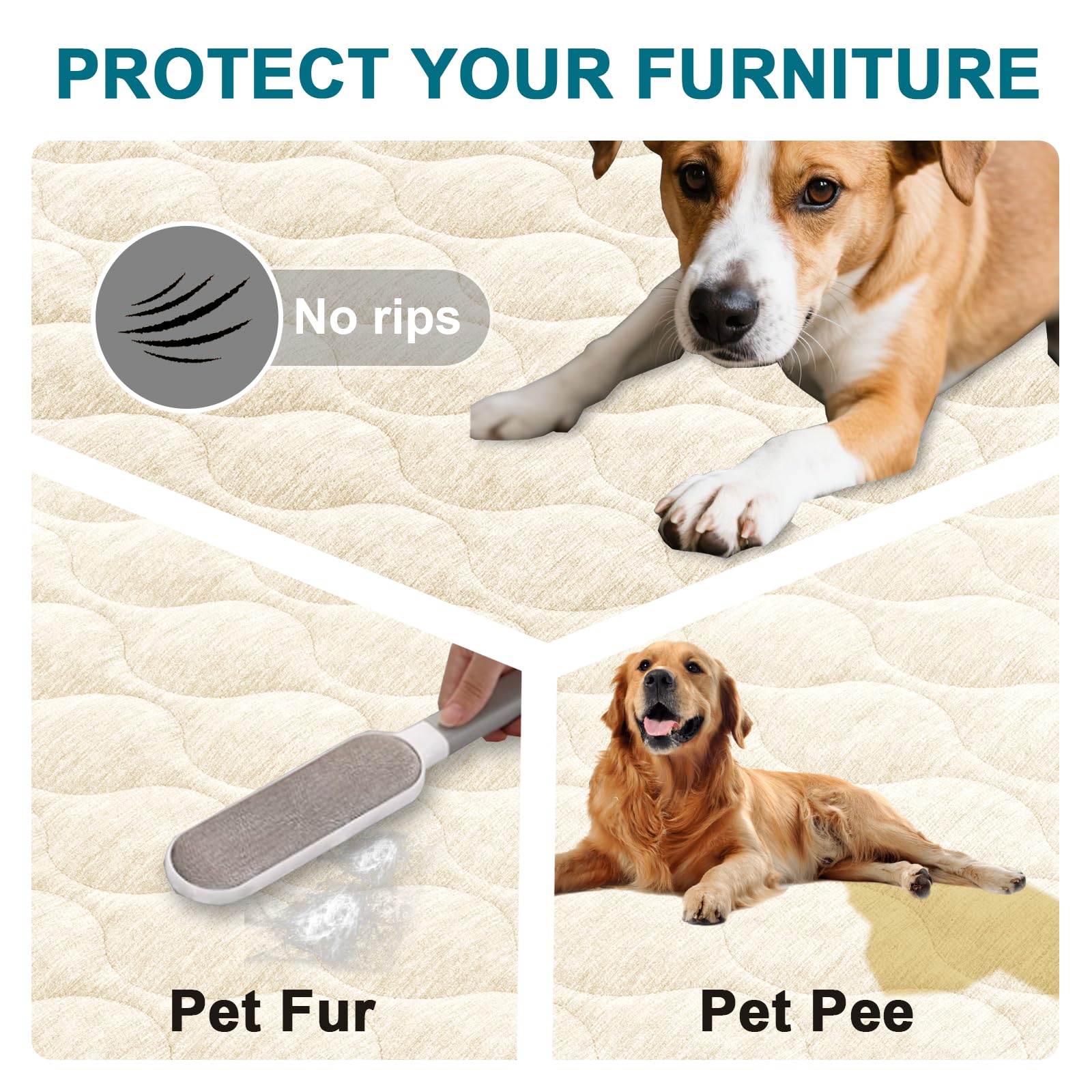 Fundas antideslizantes para sofá para mascotas, lavable, acolchada con textura de felpilla, funda protectora para sofá, apta para mascotas, 36 x 70 pulgadas, marfil 2