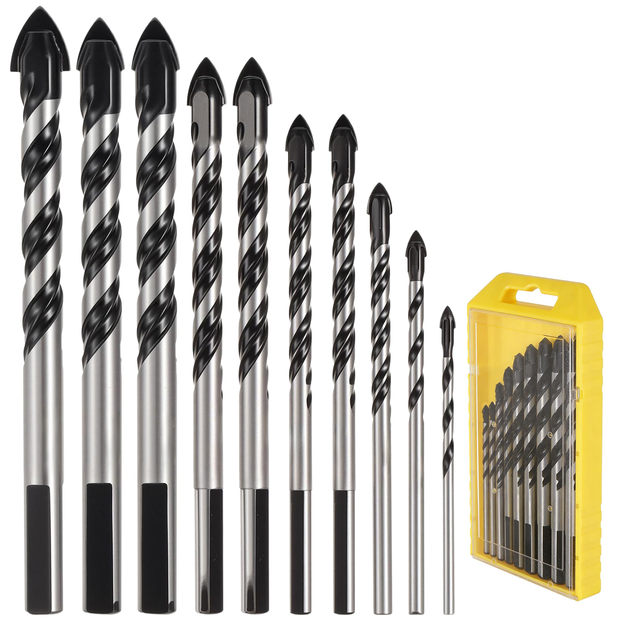 10pcs Masonry Drill Bit Set – Carbide Drill Bits for Tiles, Glass, Brick & Concrete, Tungsten Steel Alloy Tile Drill Bit Kit with 3/4/5/6/8/10/12mm Sizes, Long-Life Masonry Drill Bits for Marble Wood