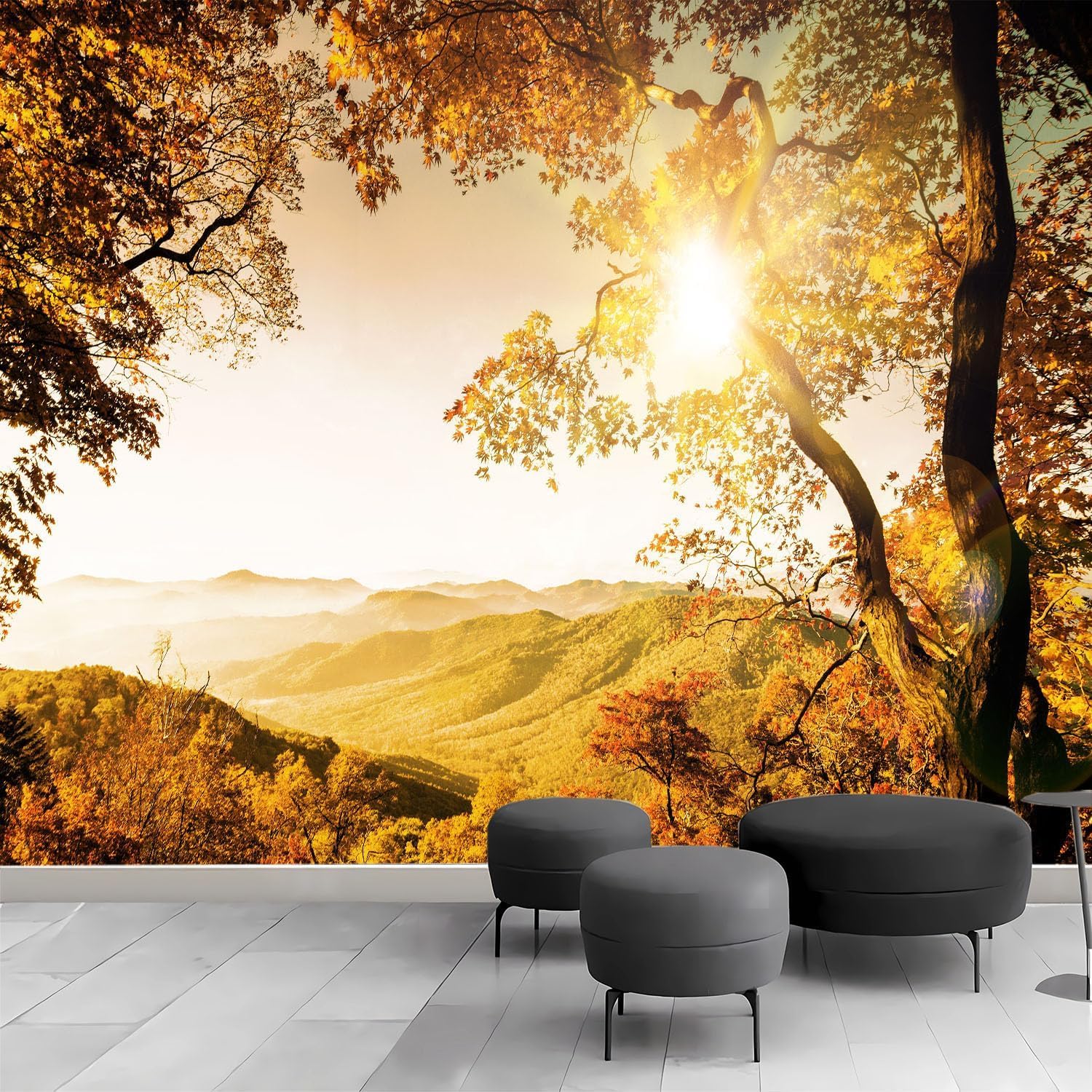 Papier Peint Panoramique Forêt Intissé paysage 3D pour grand mural de salon 200x140
