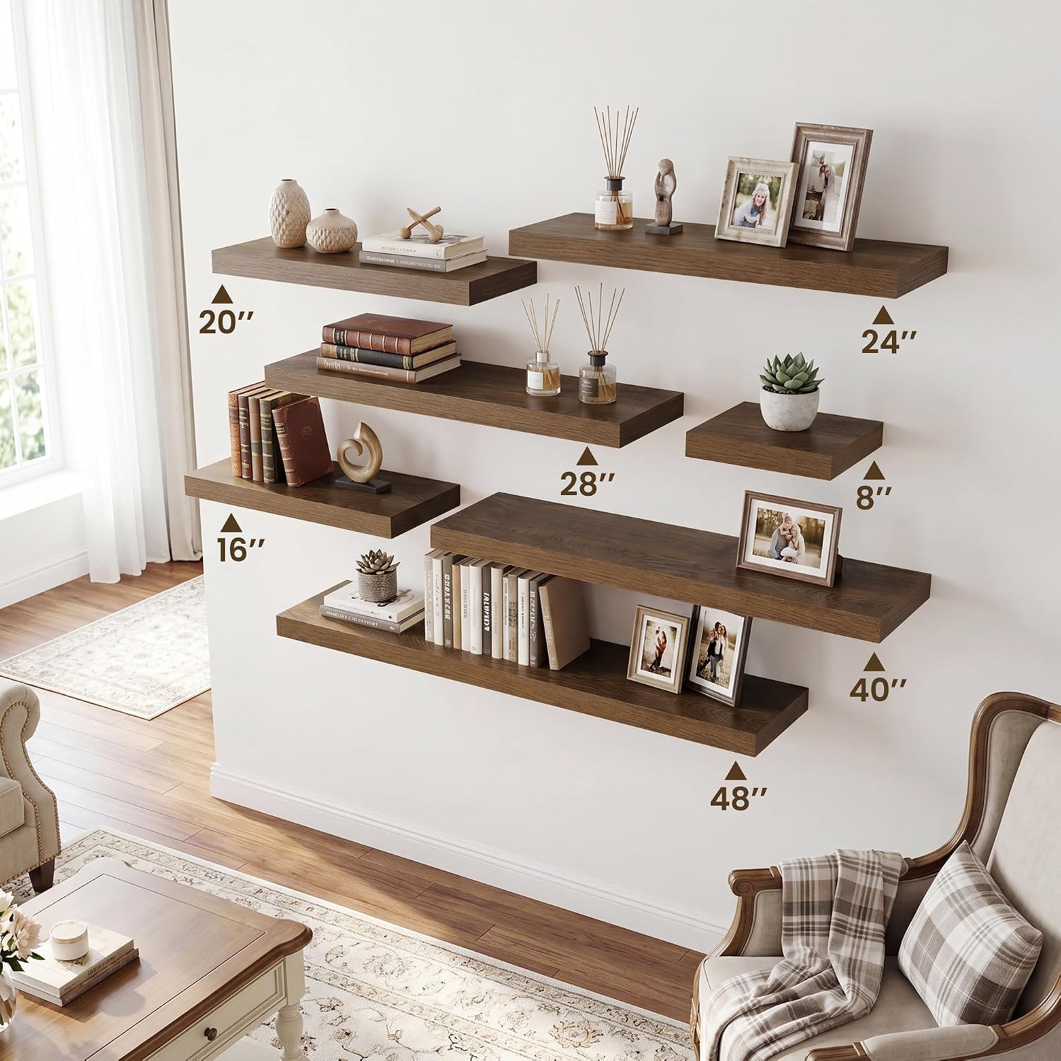 RICHFOCUS 8Inch Square Floating Shelves for Wall 4Pack|Walnut image 5