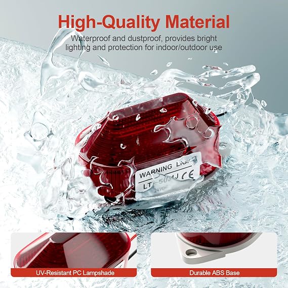 DC24V Strobe Siren Industrial Warning Light with Red LED and 105dB Buzzer, Ultra-Bright Signal Flashing Alarm Light for Safety and Alert, Oval