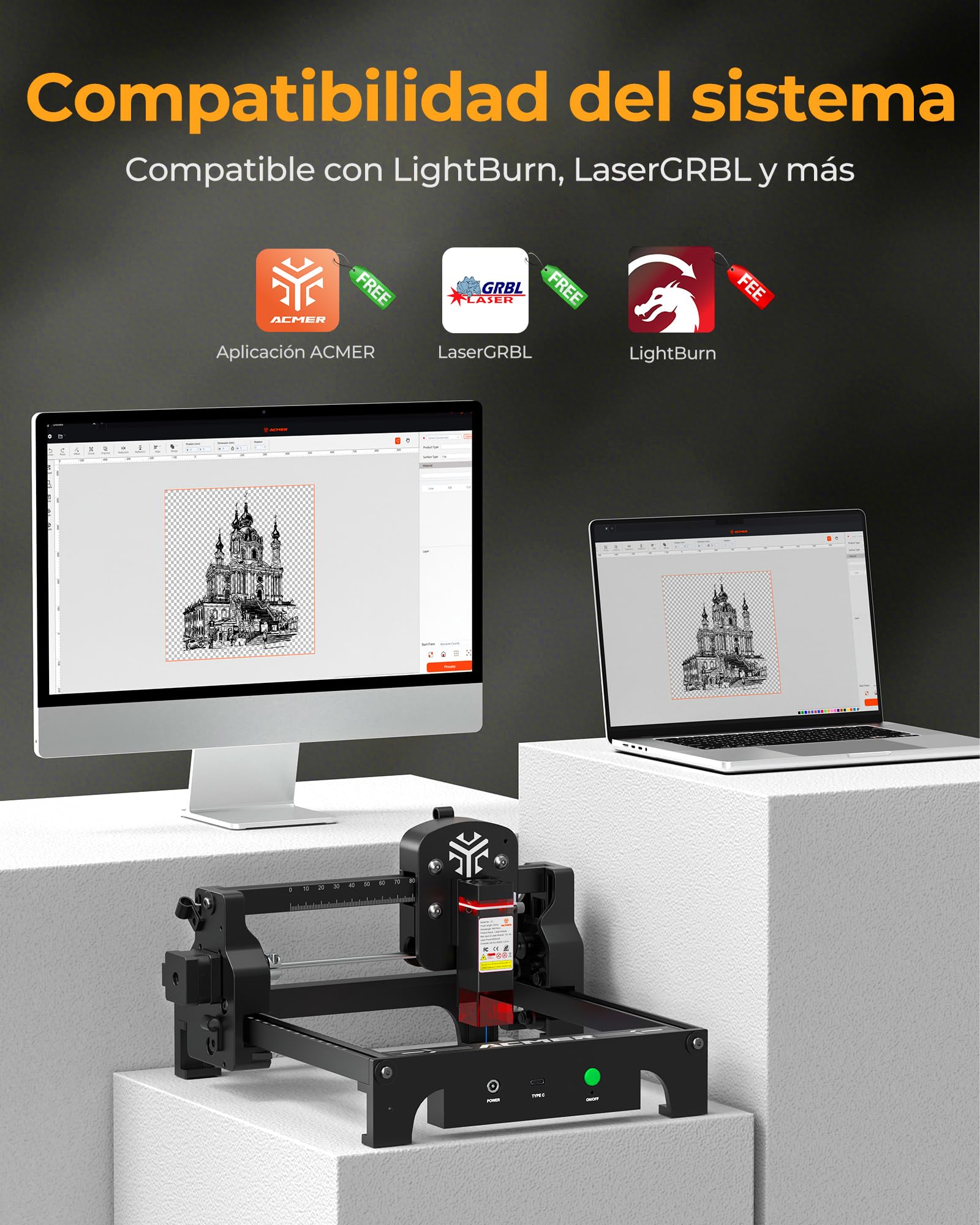 ACMER T1 6w MáQuina de Grabadora Laser, Mini Cortadora LáSer PortáTil, Laser Engraver de Alta PrecisióN de 0,01 Mm, áRea de Trabajo de 130 X 130 mm, Grabado LáSer para Madera, Cuero, Vidrio, Metal