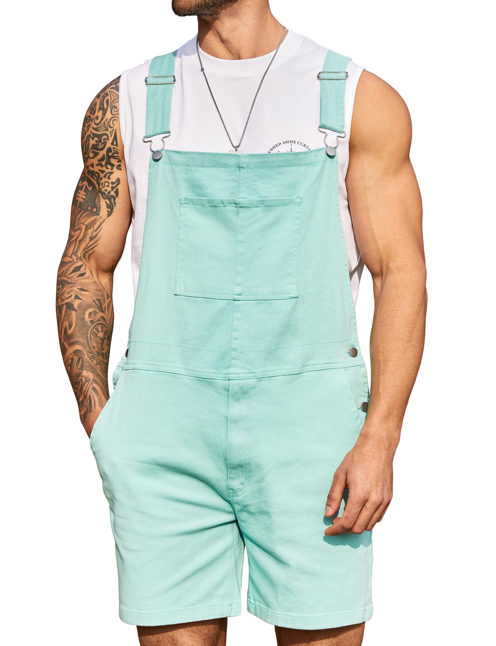 Bindefon Denim Overalls for Men Short Jumpsuit Work Bib Coveralls