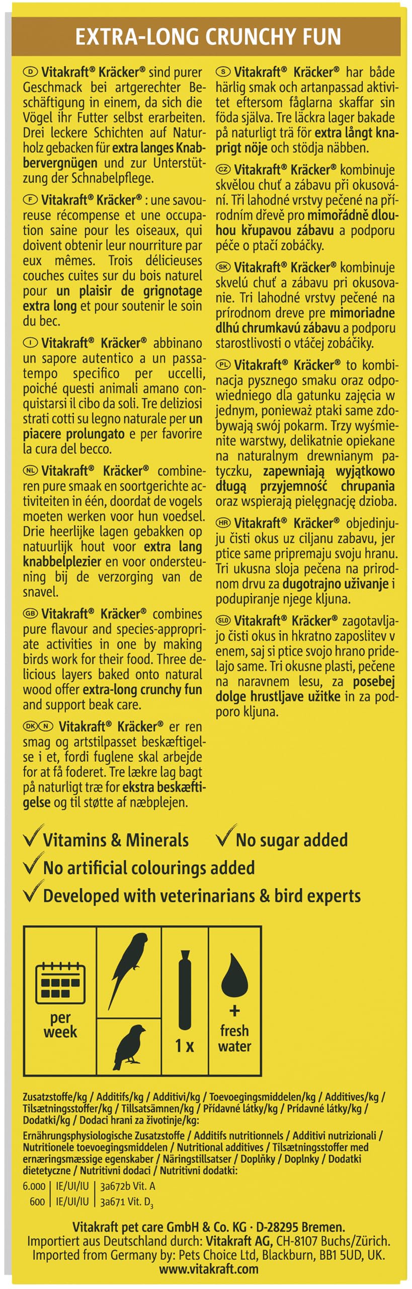 Vitakraft Kräcker, mit Ei und Grassamen, Knabberstangen für Sittiche und Exoten, in Vorratsgröße, ohne Zusatz von Zucker (10x 54g)
