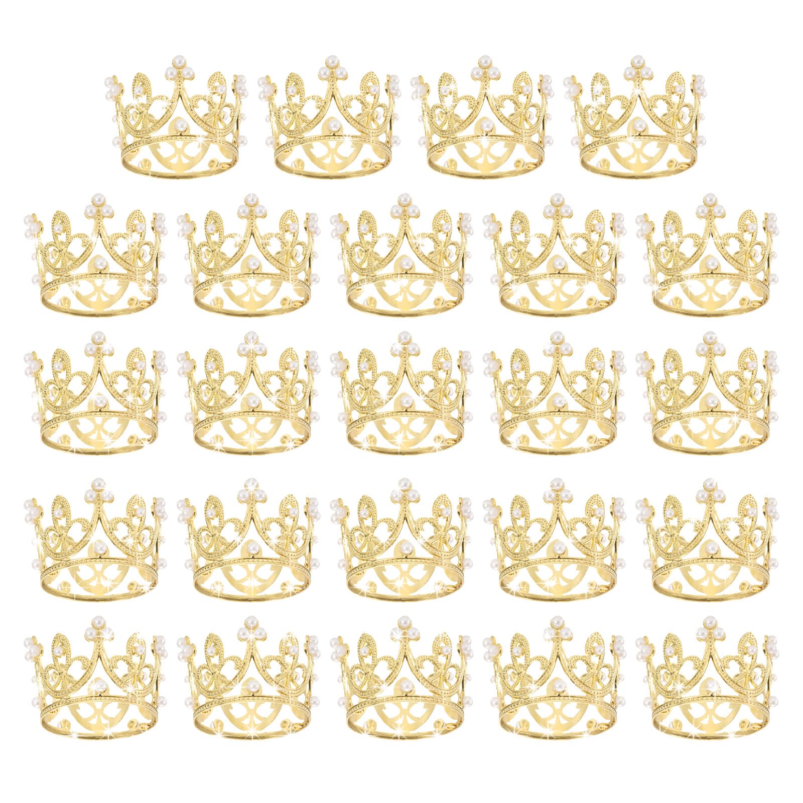 uxcell 24 mini decorazioni per torte a forma di corona, in lega, con scritta "Queen Princess", a forma di cuore, con perle e strass, per feste di compleanno, matrimoni, mini perle