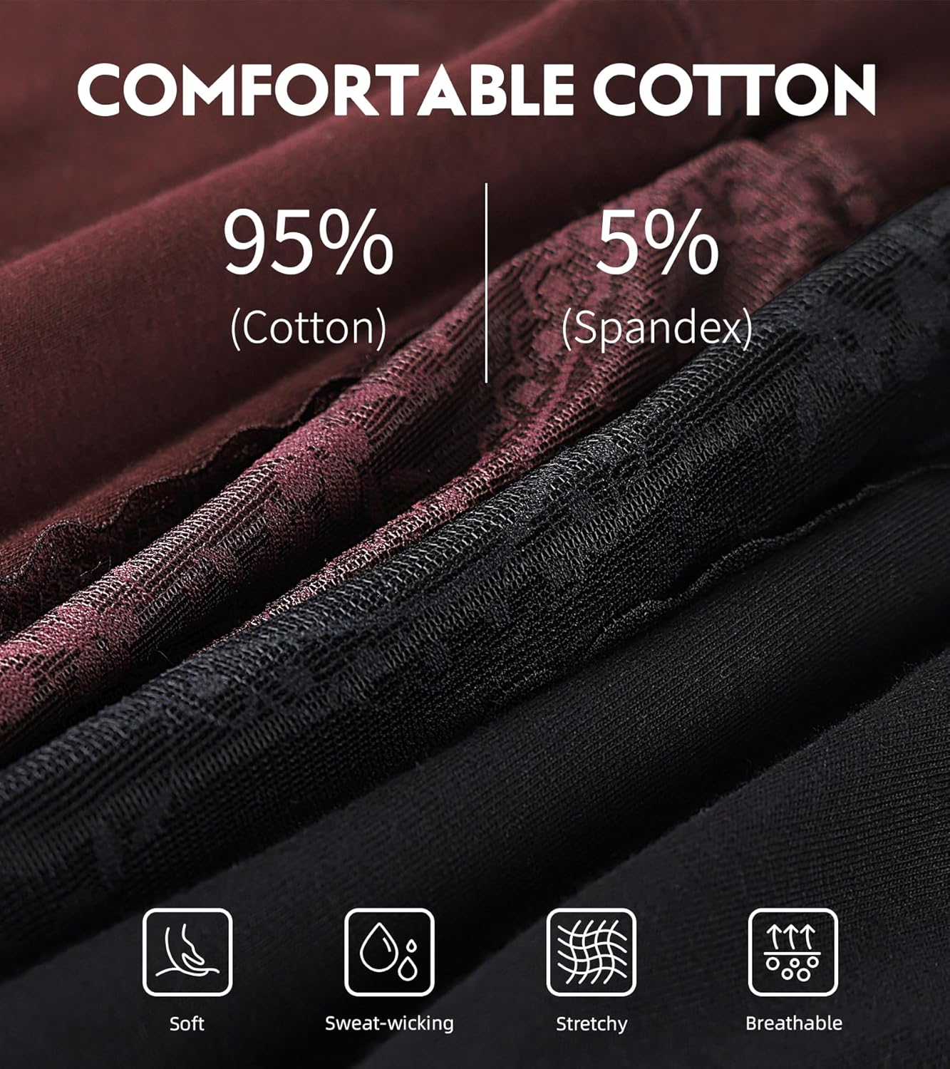 Womens Cotton Boy Shorts Underwear High Waisted Boxer Briefs Lace Boyshort Panties Soft Boxer shorts for Women 3 Pack - Image 2