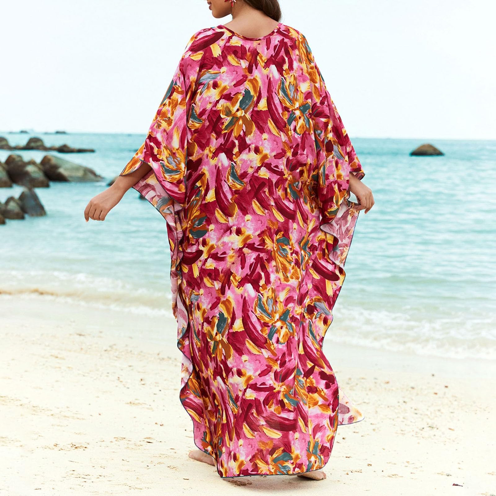 Générique Tunica Beach Copre Maglia Donna Sexy Manica Mezza Lunga Vestito Spiaggia Anti UV Estate Grande Taglia